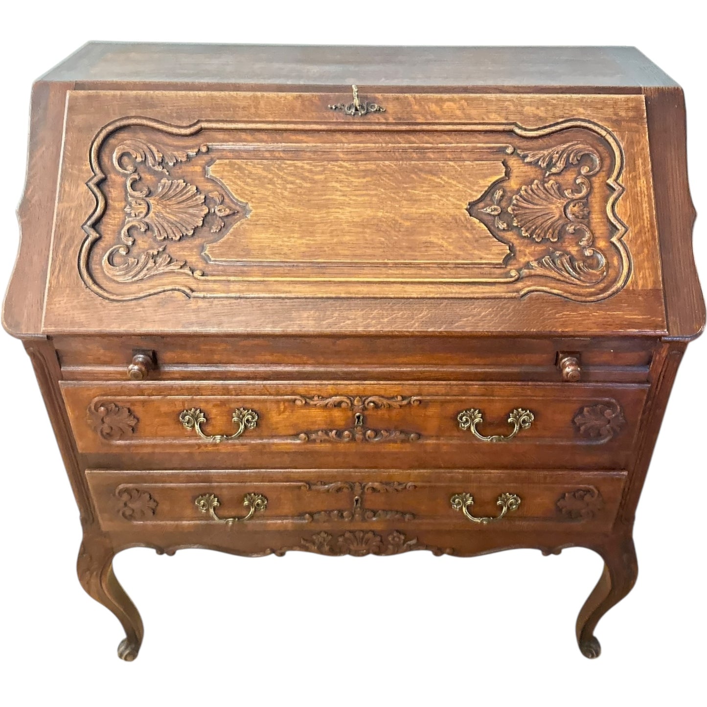 Antique French Provincial Oak Drop-Front Secretary Desk