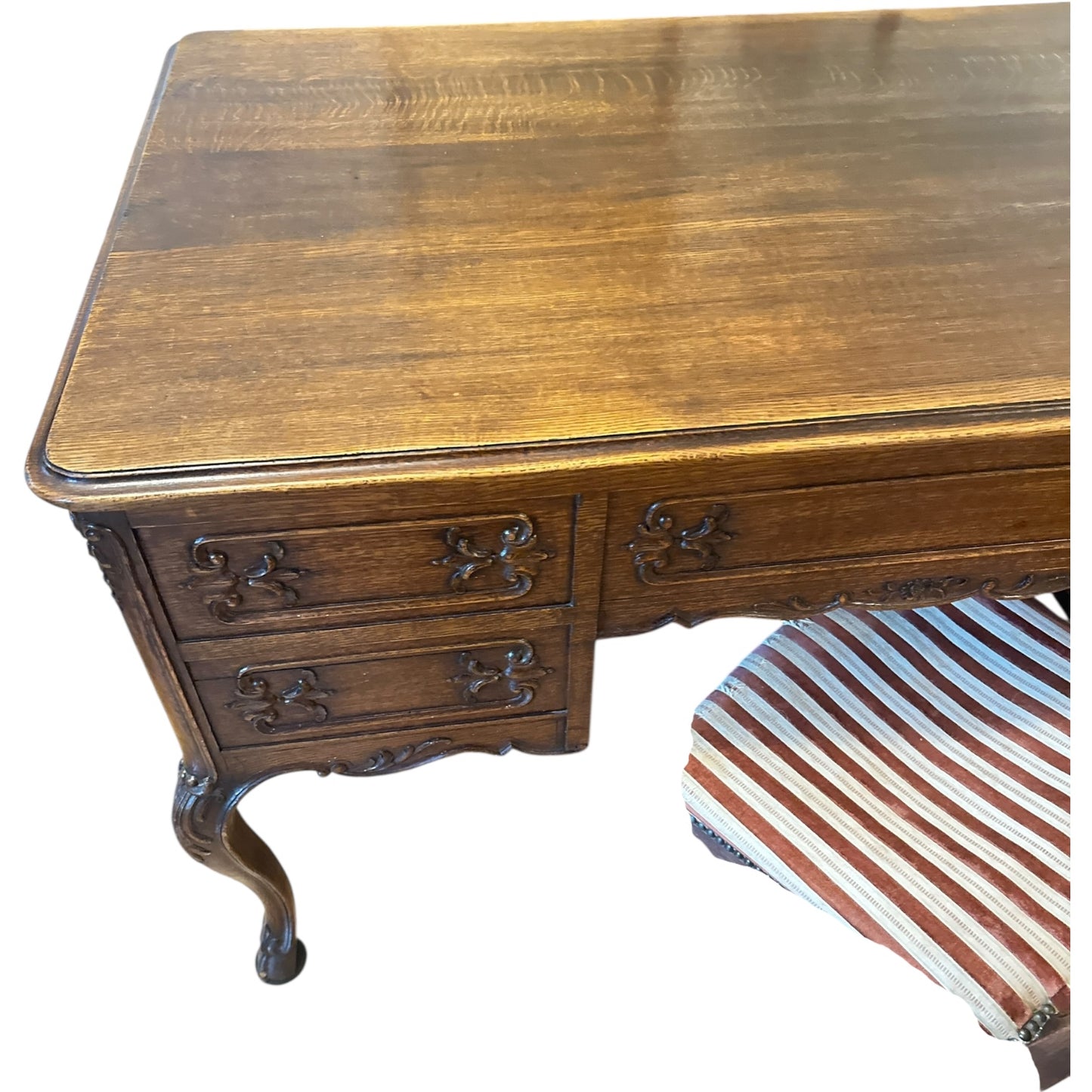 Antique French Louis XV Style Carved Oak Writing Desk