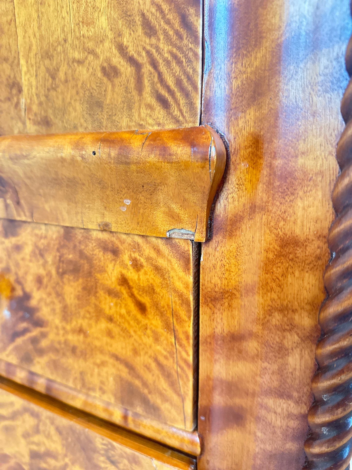 Stunning Antique Biedermeier Flame Birch Secretary Chest – Circa 1830