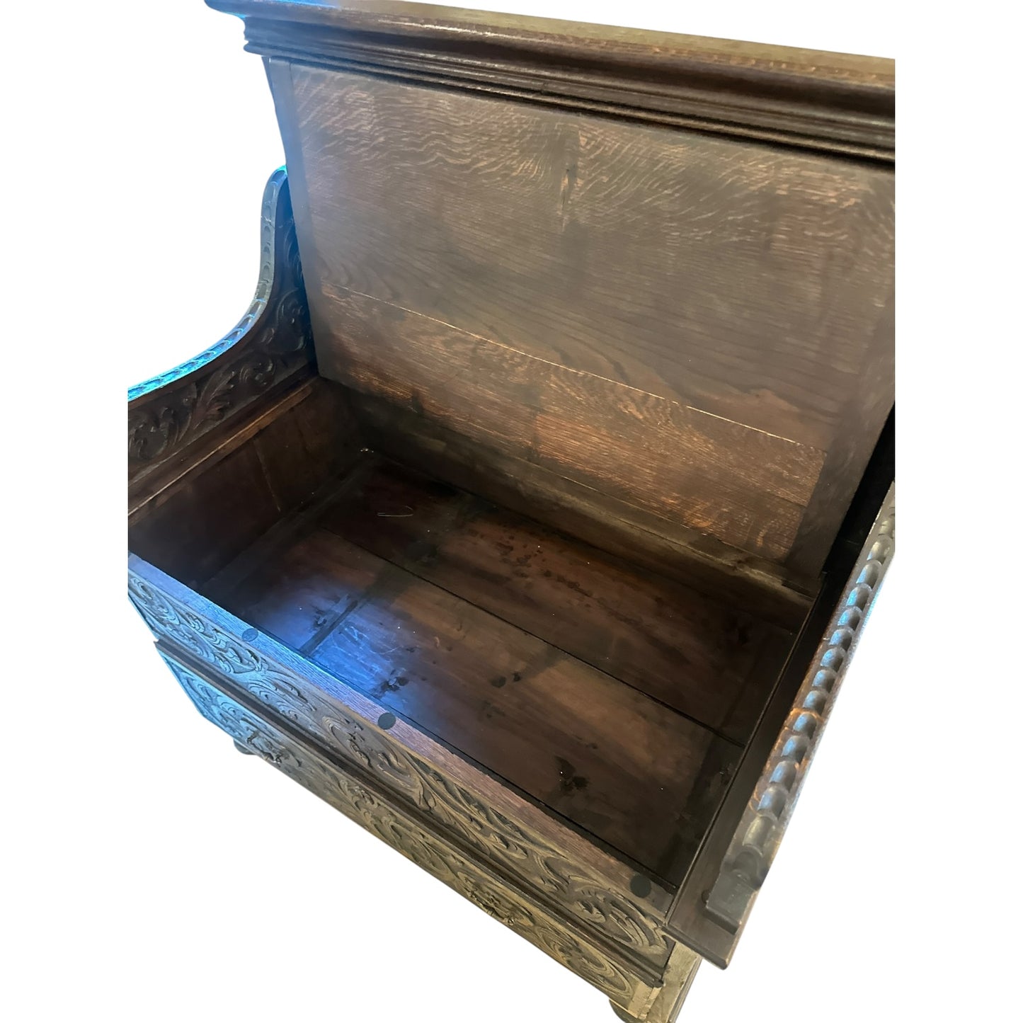 Antique Hand-Carved Oak Hall Bench with Storage – English Gothic Revival