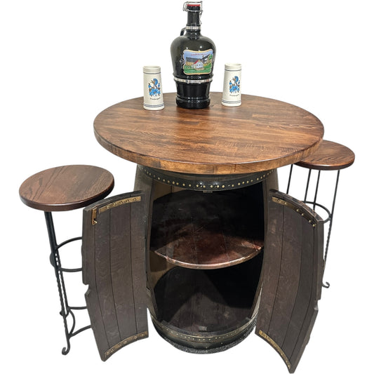 Antique Bordeaux Wine Barrel Table with Stools & Hidden Storage
