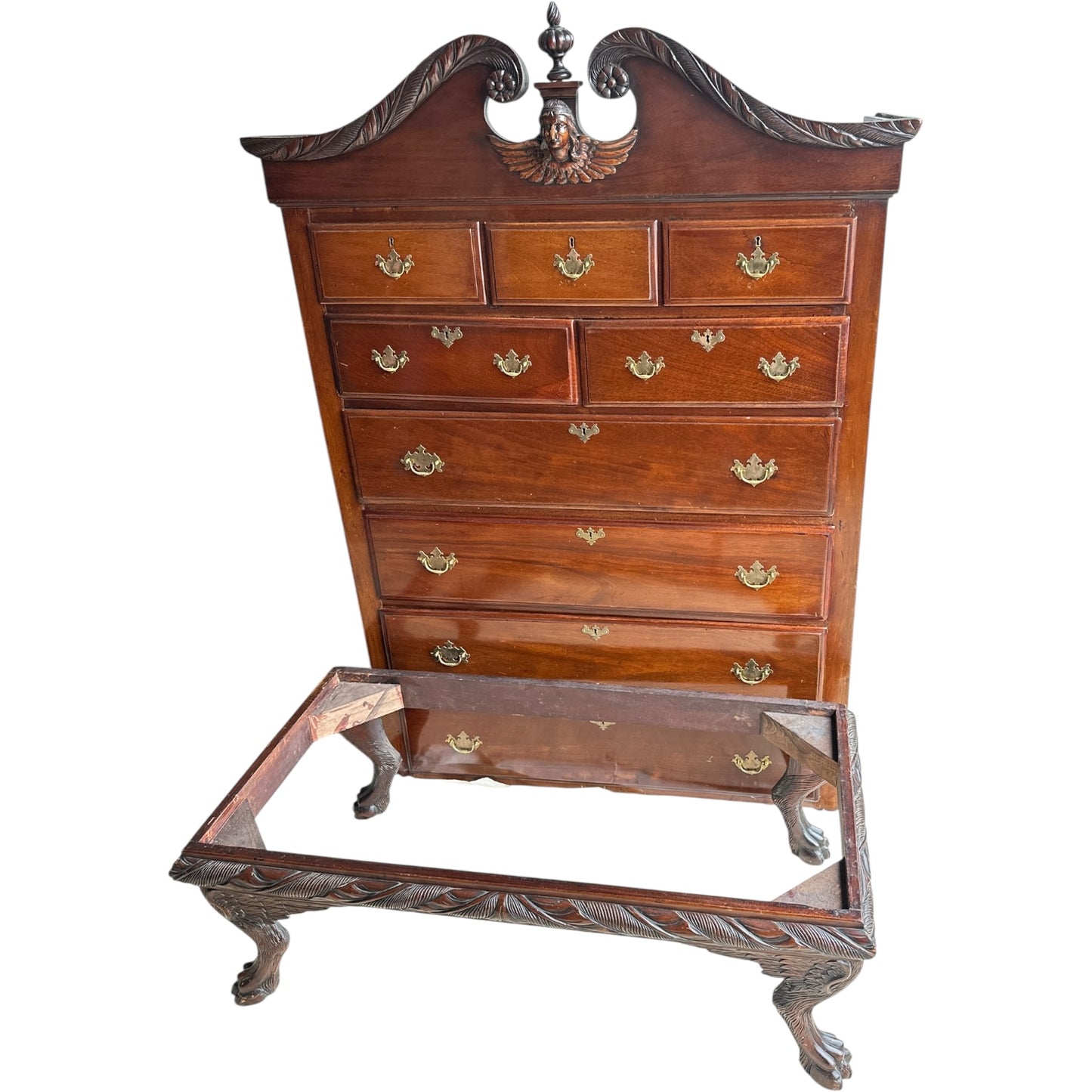 Chippendale-Style Mahogany Tall Chest with Shell Carving