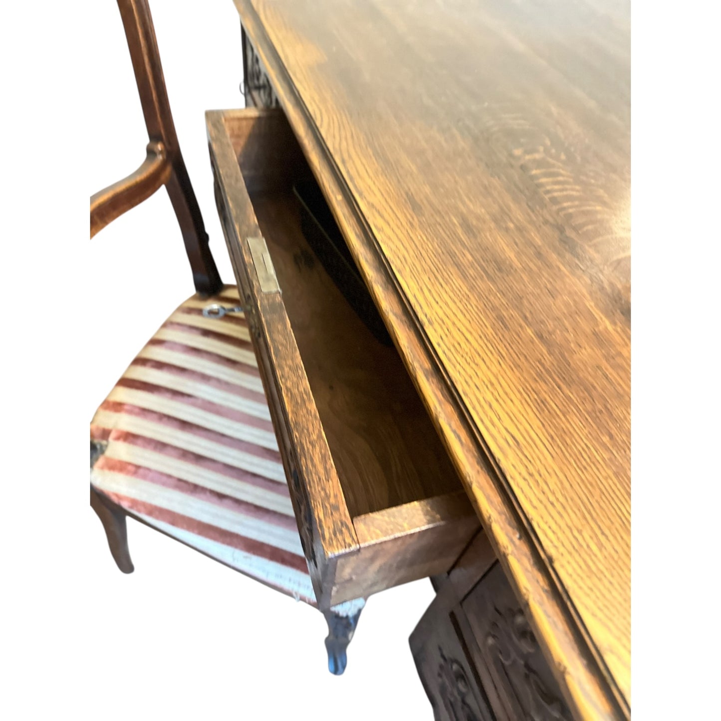 Antique French Louis XV Style Carved Oak Writing Desk