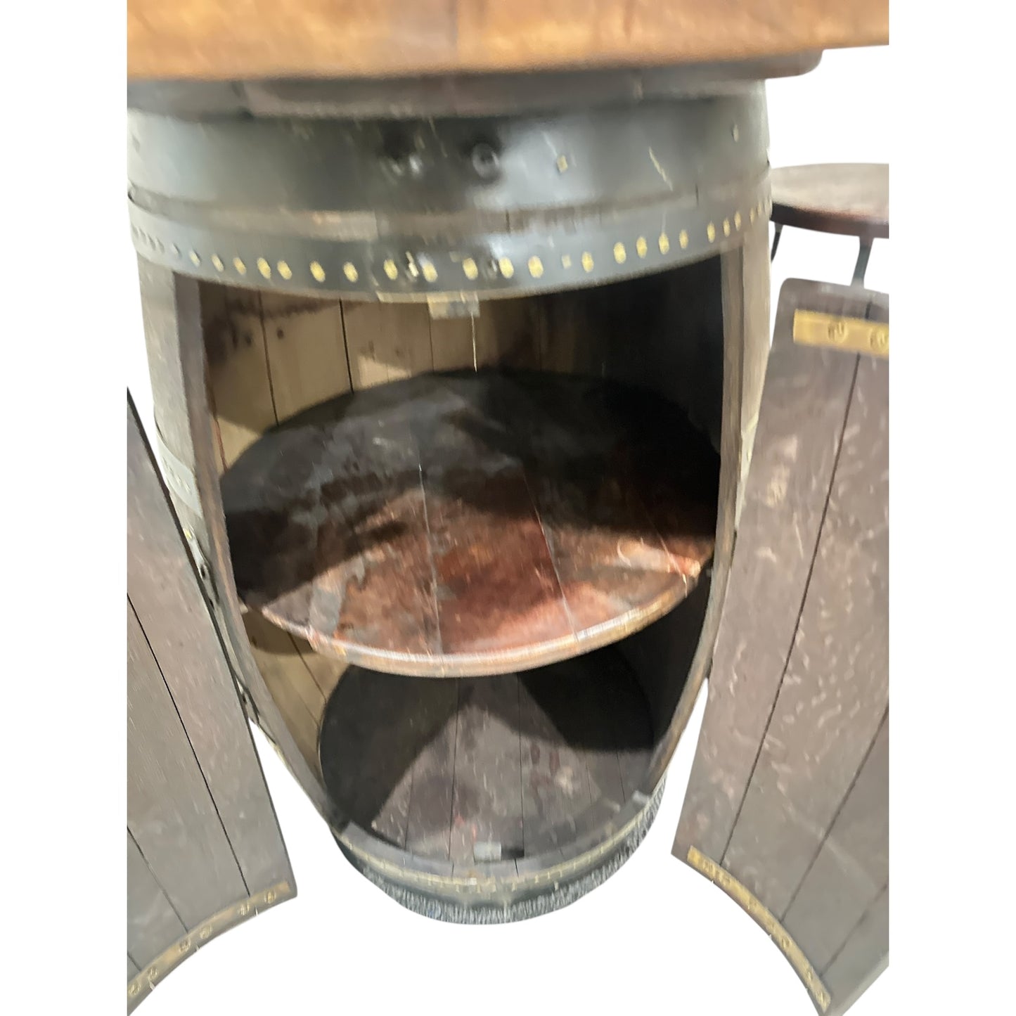 Antique Bordeaux Wine Barrel Table with Stools & Hidden Storage