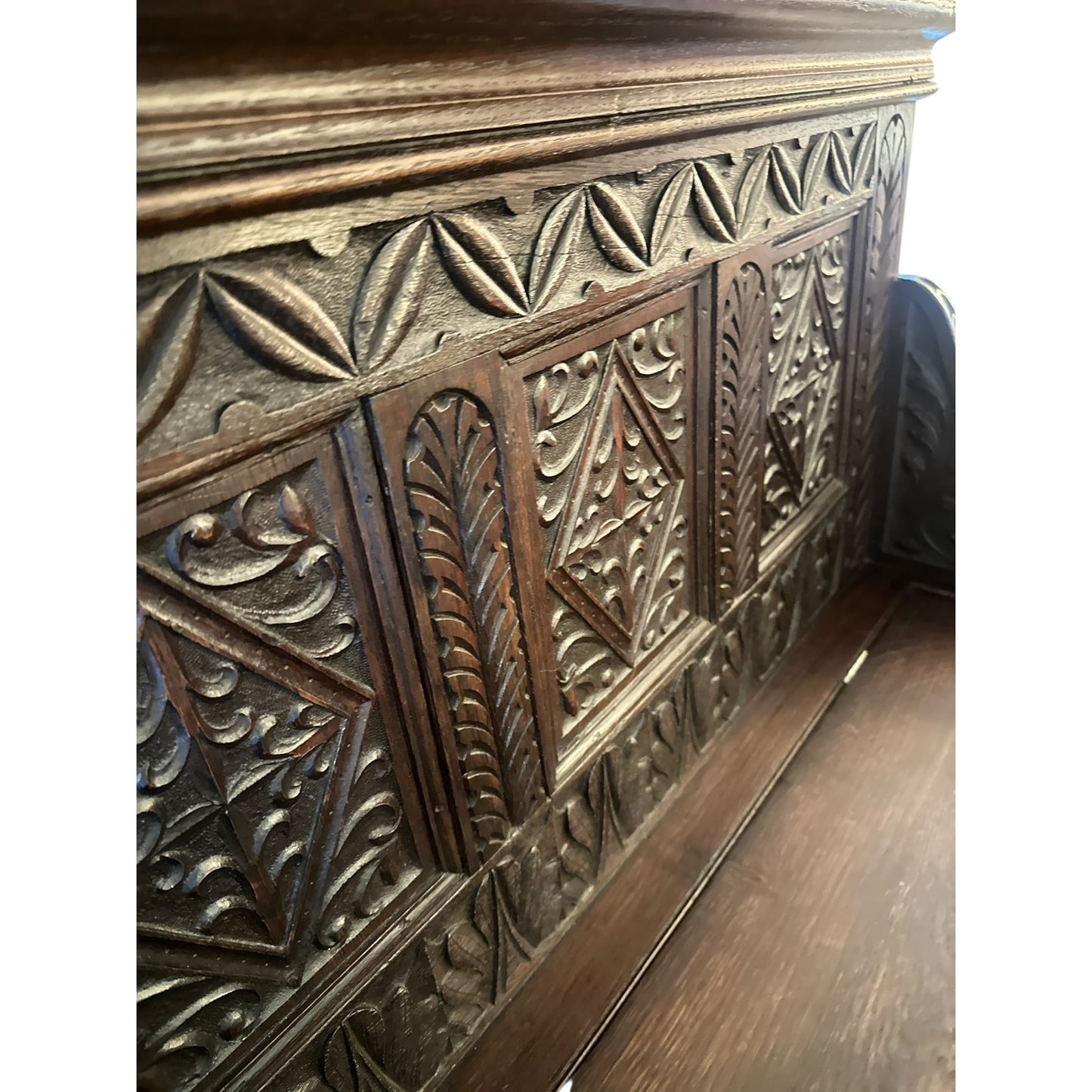 Antique Hand-Carved Oak Hall Bench with Storage – English Gothic Revival