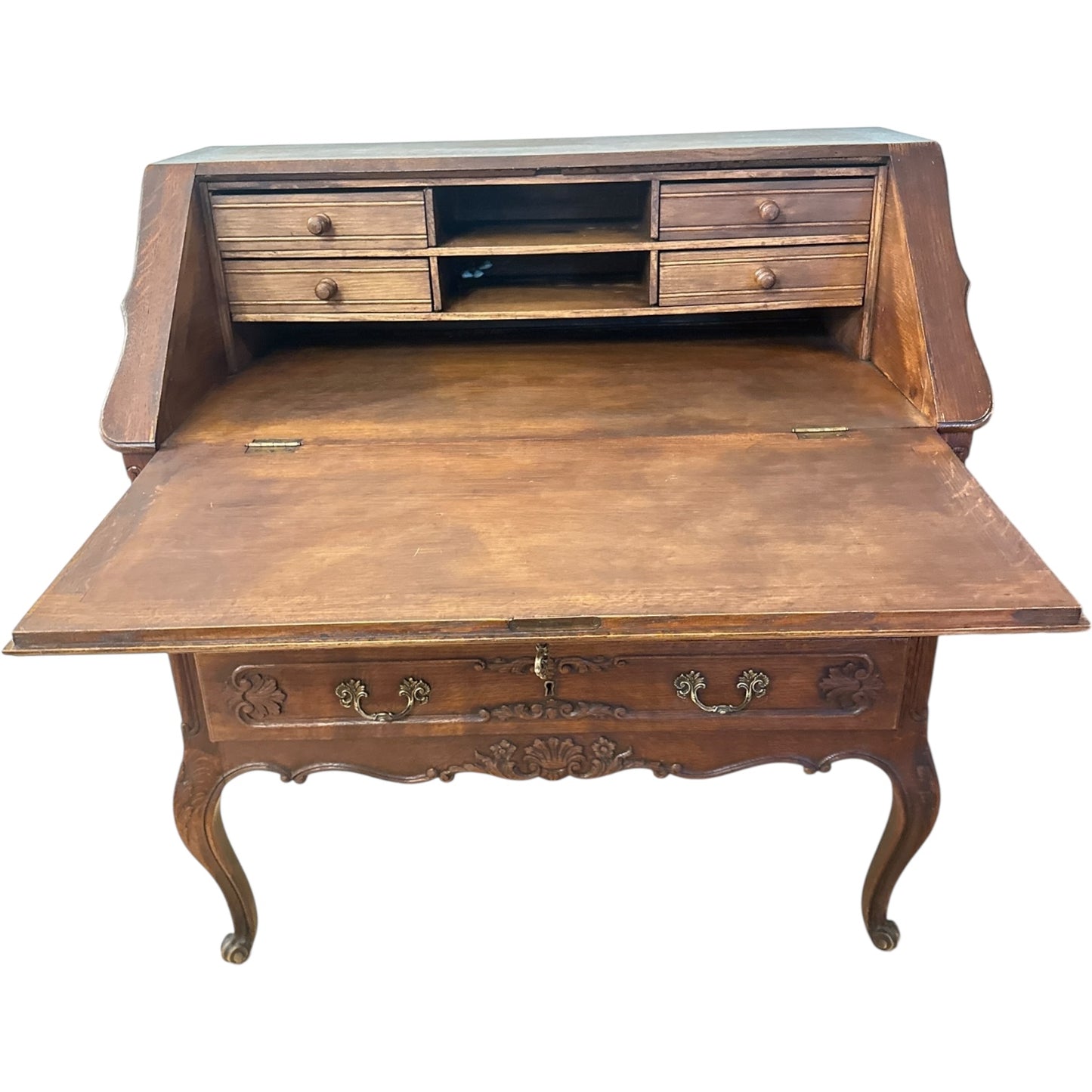 Antique French Provincial Oak Drop-Front Secretary Desk