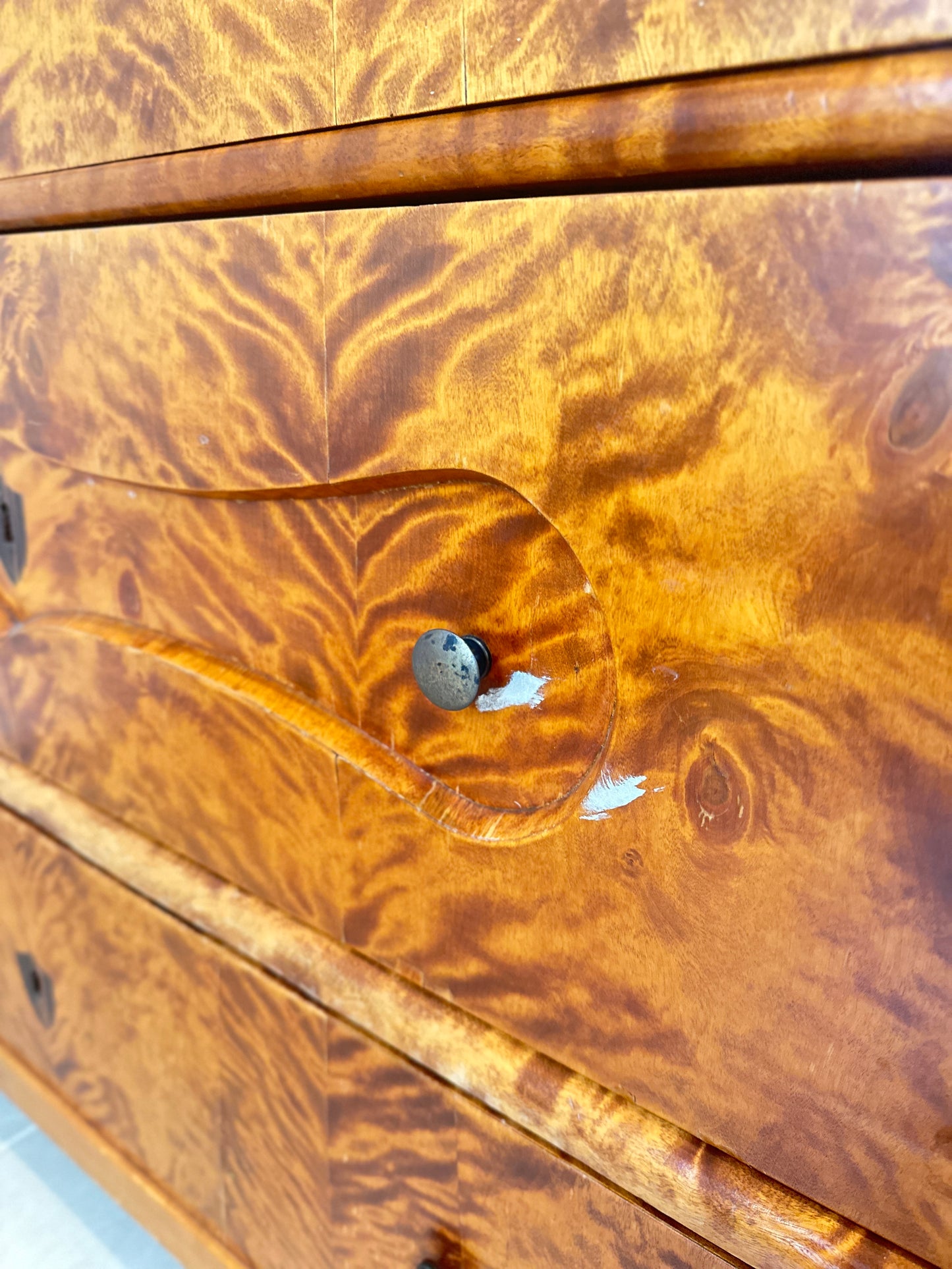 Stunning Antique Biedermeier Flame Birch Secretary Chest – Circa 1830
