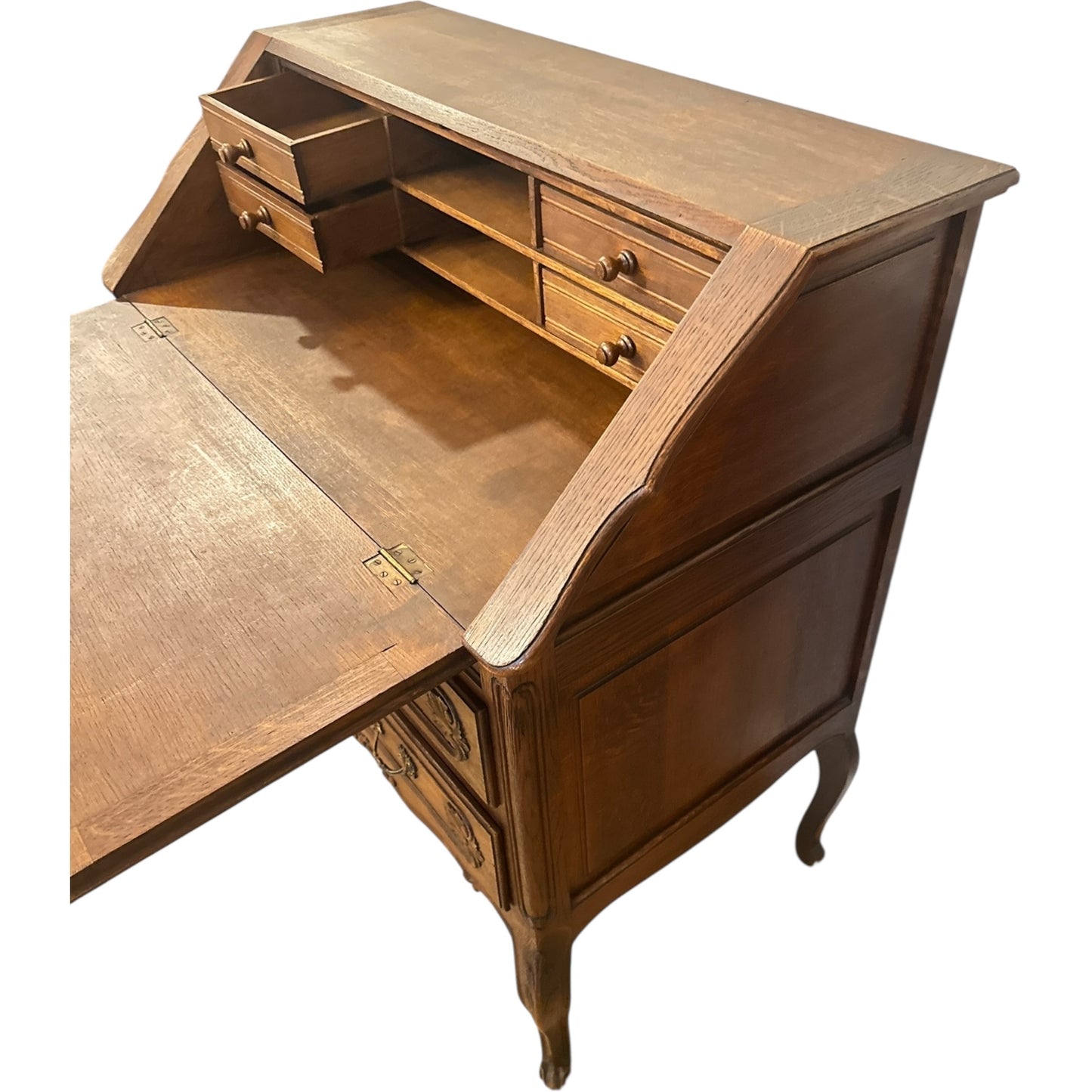Antique French Provincial Oak Drop-Front Secretary Desk