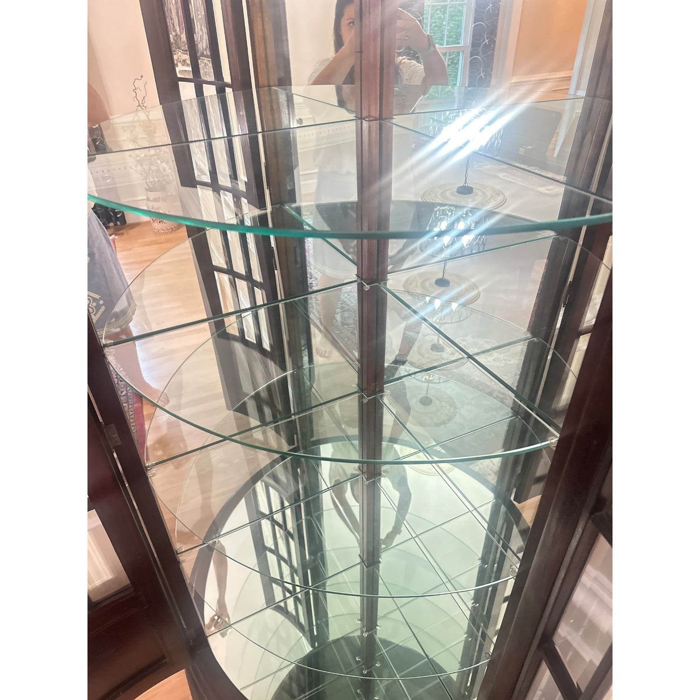 Antique Bowfront Mahogany Glass Curio Cabinet with Mirrored Back