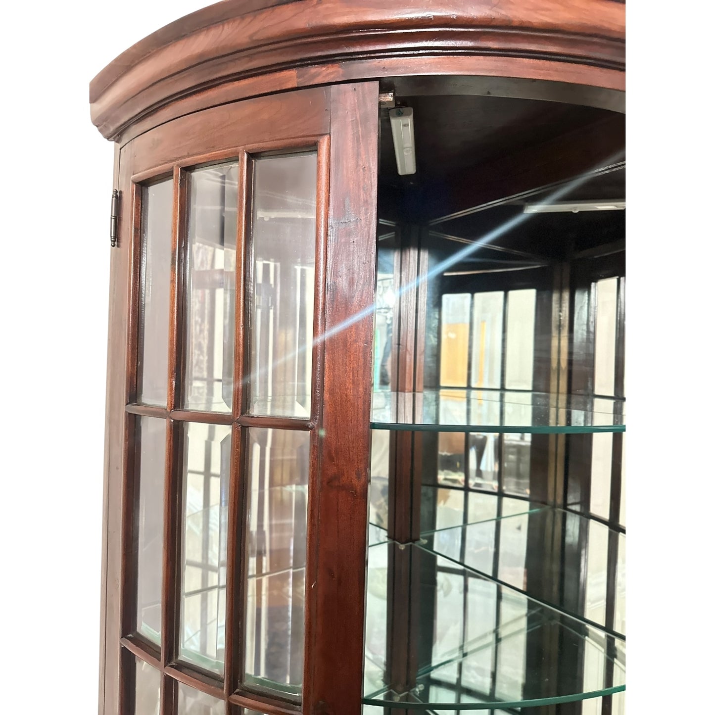 Antique Bowfront Mahogany Glass Curio Cabinet with Mirrored Back
