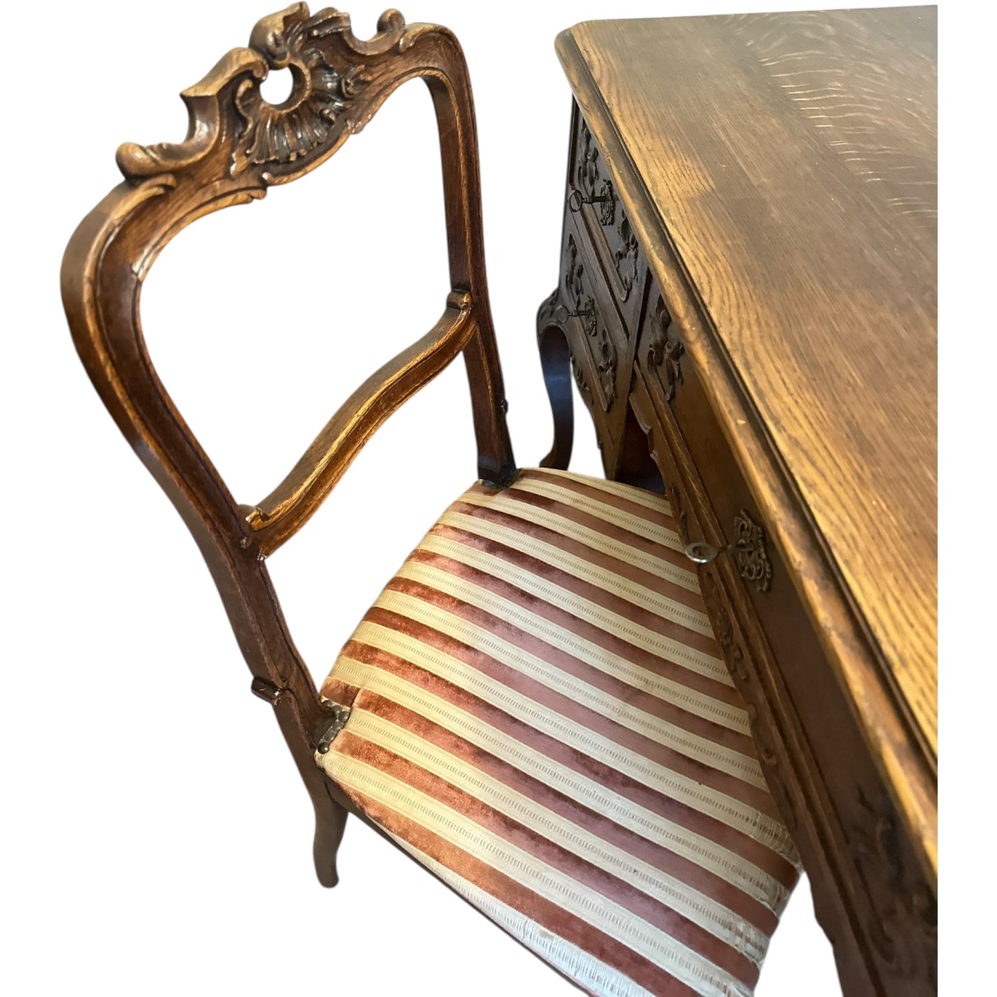 Antique French Louis XV Style Carved Oak Writing Desk