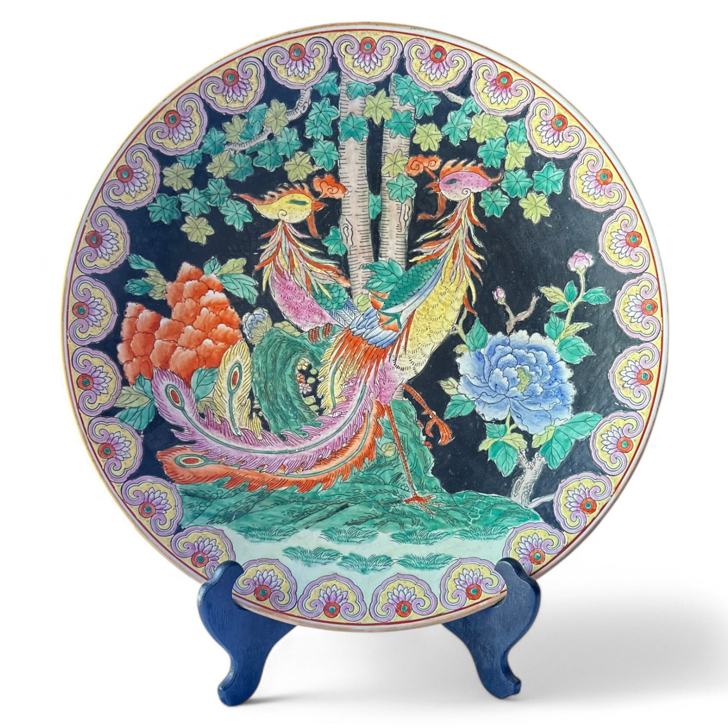 Chinoiserie Hand-Painted Phoenix Plate w/ Stand