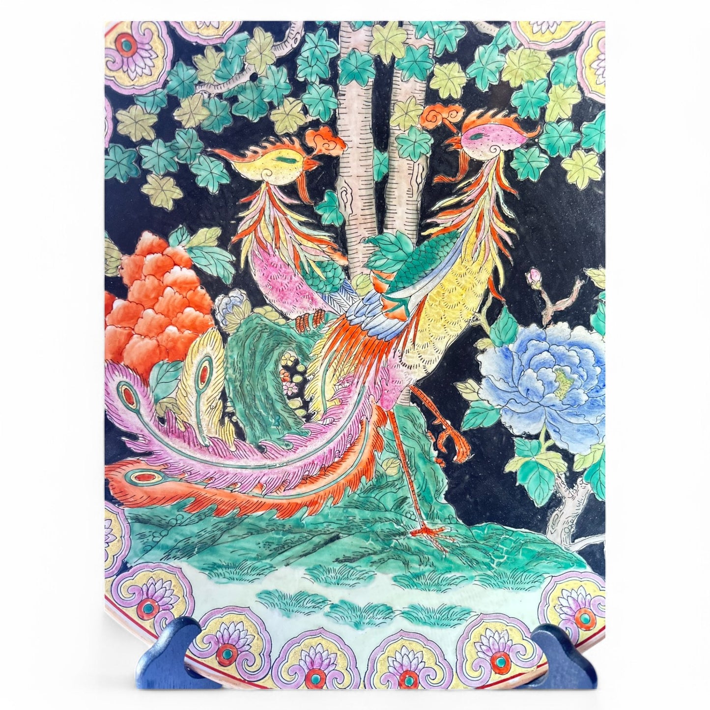 Chinoiserie Hand-Painted Phoenix Plate w/ Stand
