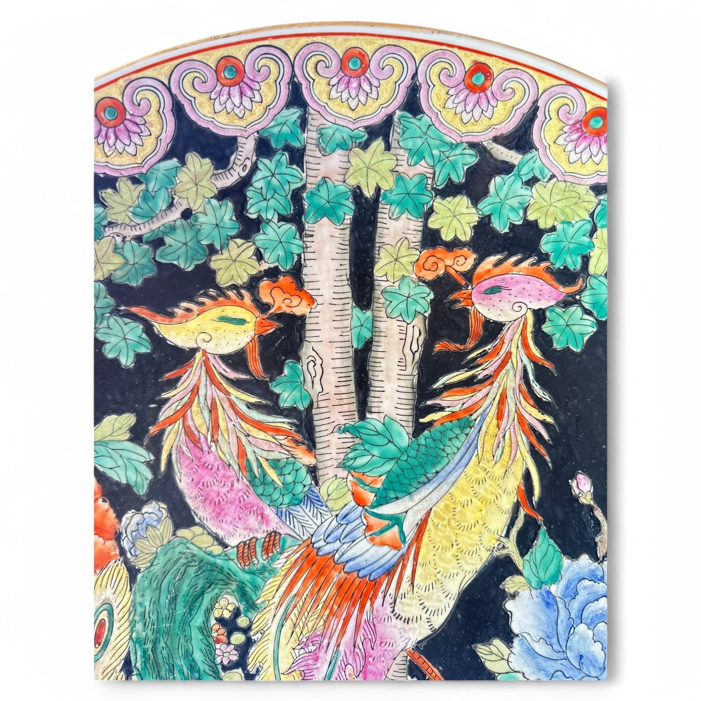 Chinoiserie Hand-Painted Phoenix Plate w/ Stand