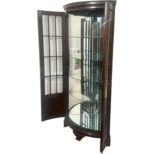 Antique Bowfront Mahogany Glass Curio Cabinet with Mirrored Back