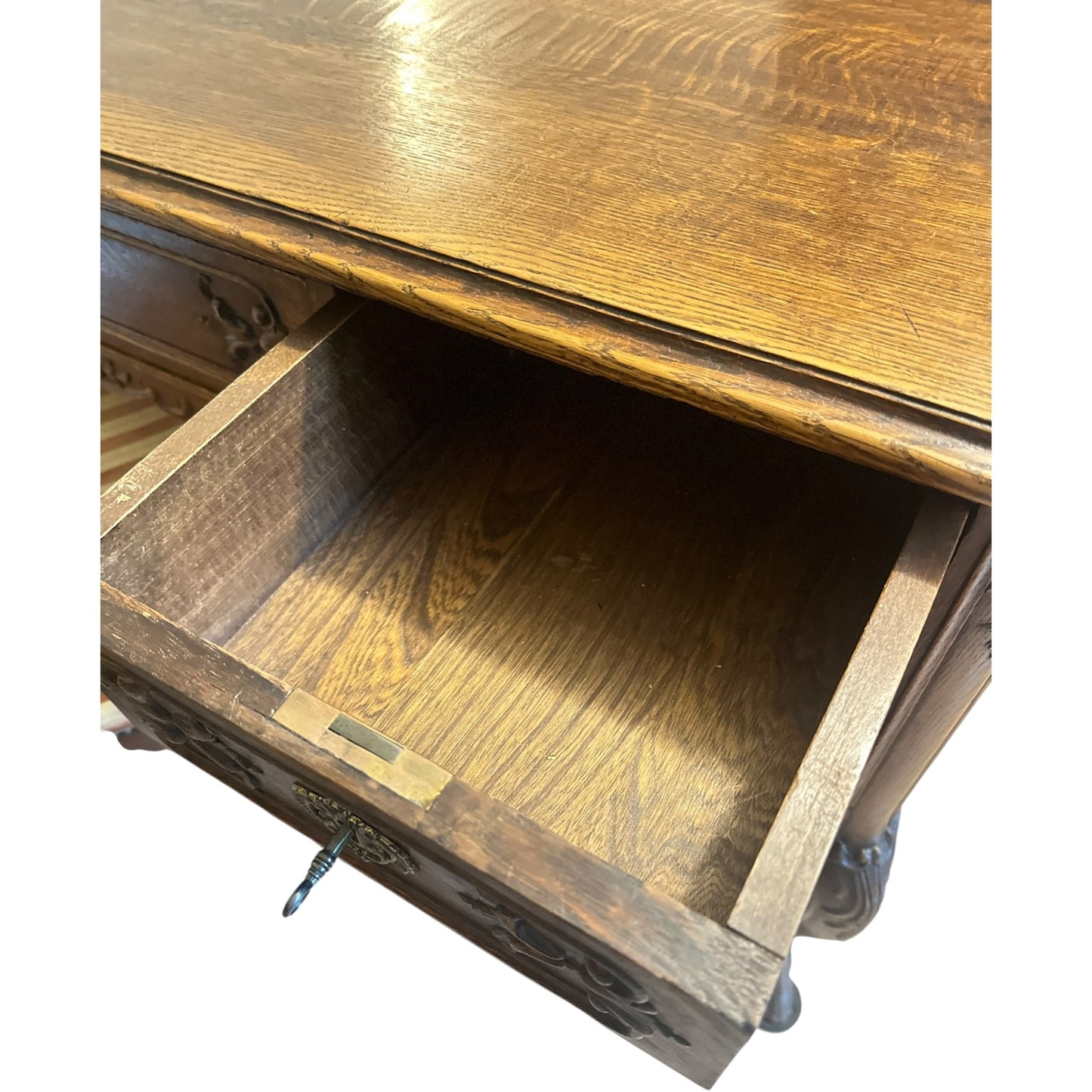 Antique French Louis XV Style Carved Oak Writing Desk