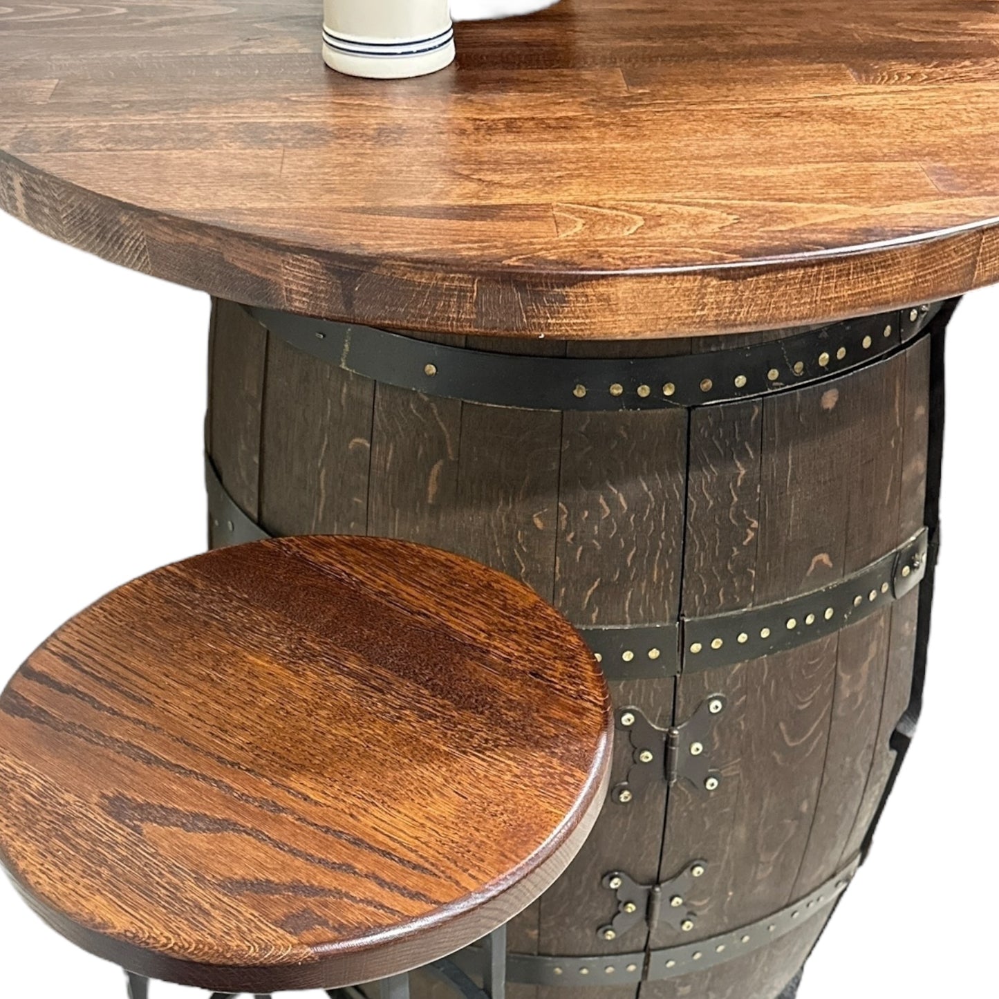 Antique Bordeaux Wine Barrel Table with Stools & Hidden Storage