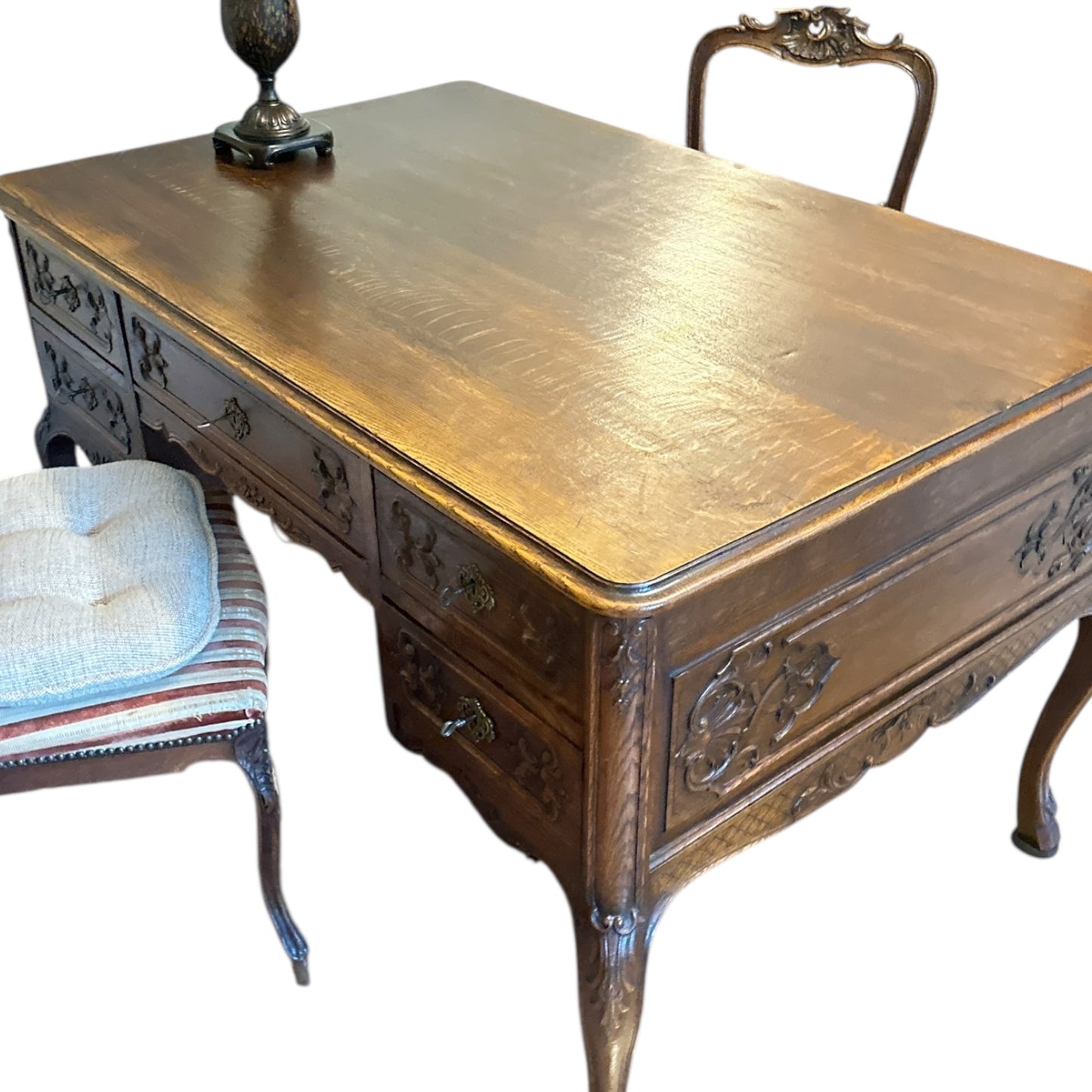 Antique French Louis XV Style Carved Oak Writing Desk