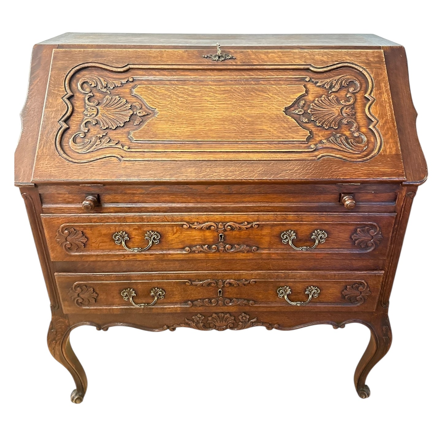 Antique French Provincial Oak Drop-Front Secretary Desk