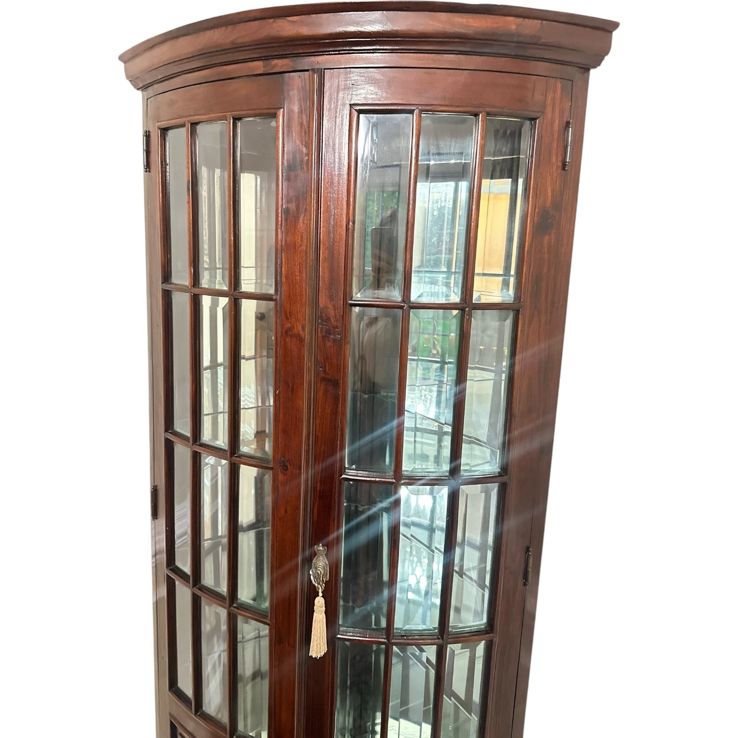 Antique Bowfront Mahogany Glass Curio Cabinet with Mirrored Back