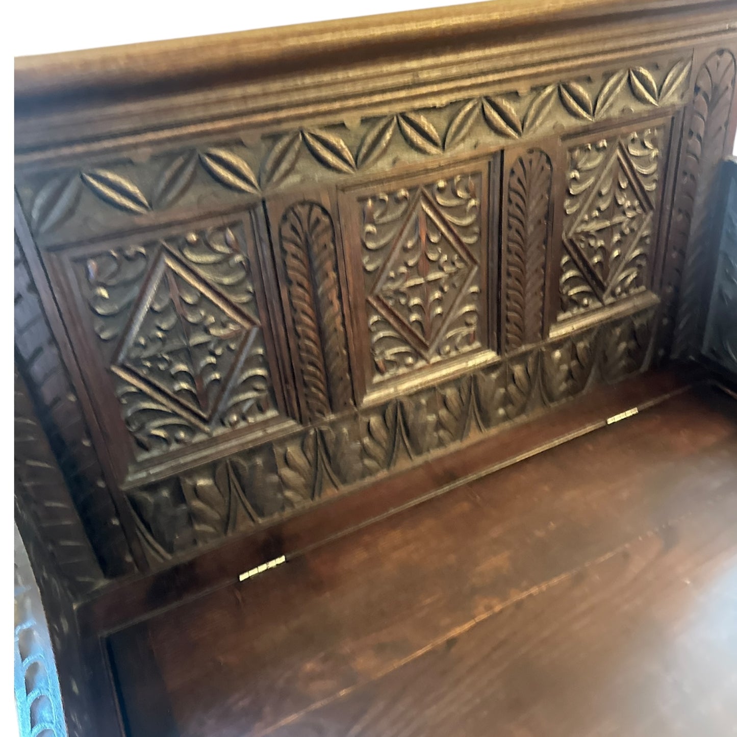 Antique Hand-Carved Oak Hall Bench with Storage – English Gothic Revival