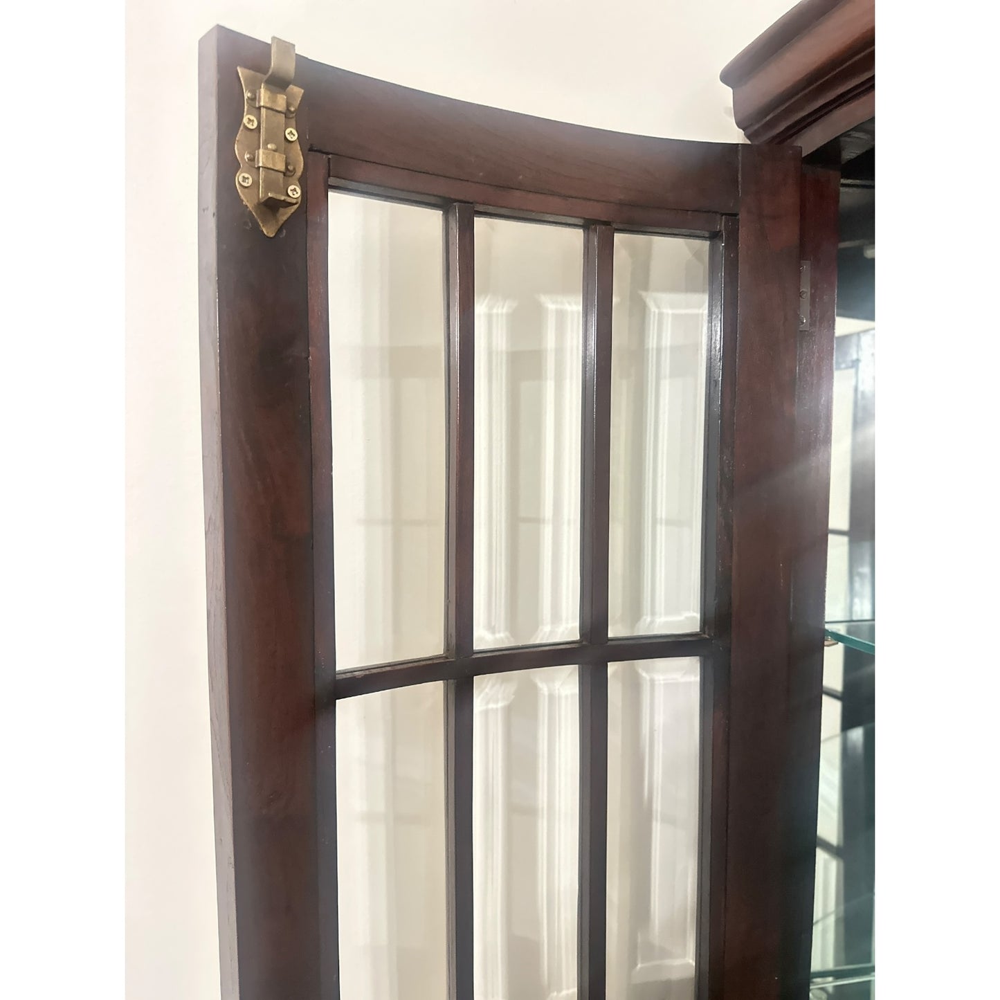 Antique Bowfront Mahogany Glass Curio Cabinet with Mirrored Back