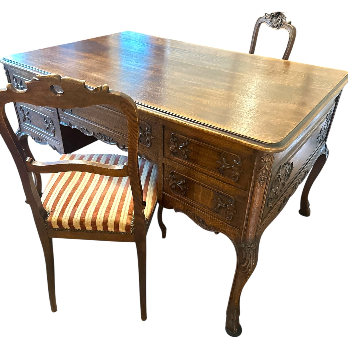 Antique French Louis XV Style Carved Oak Writing Desk