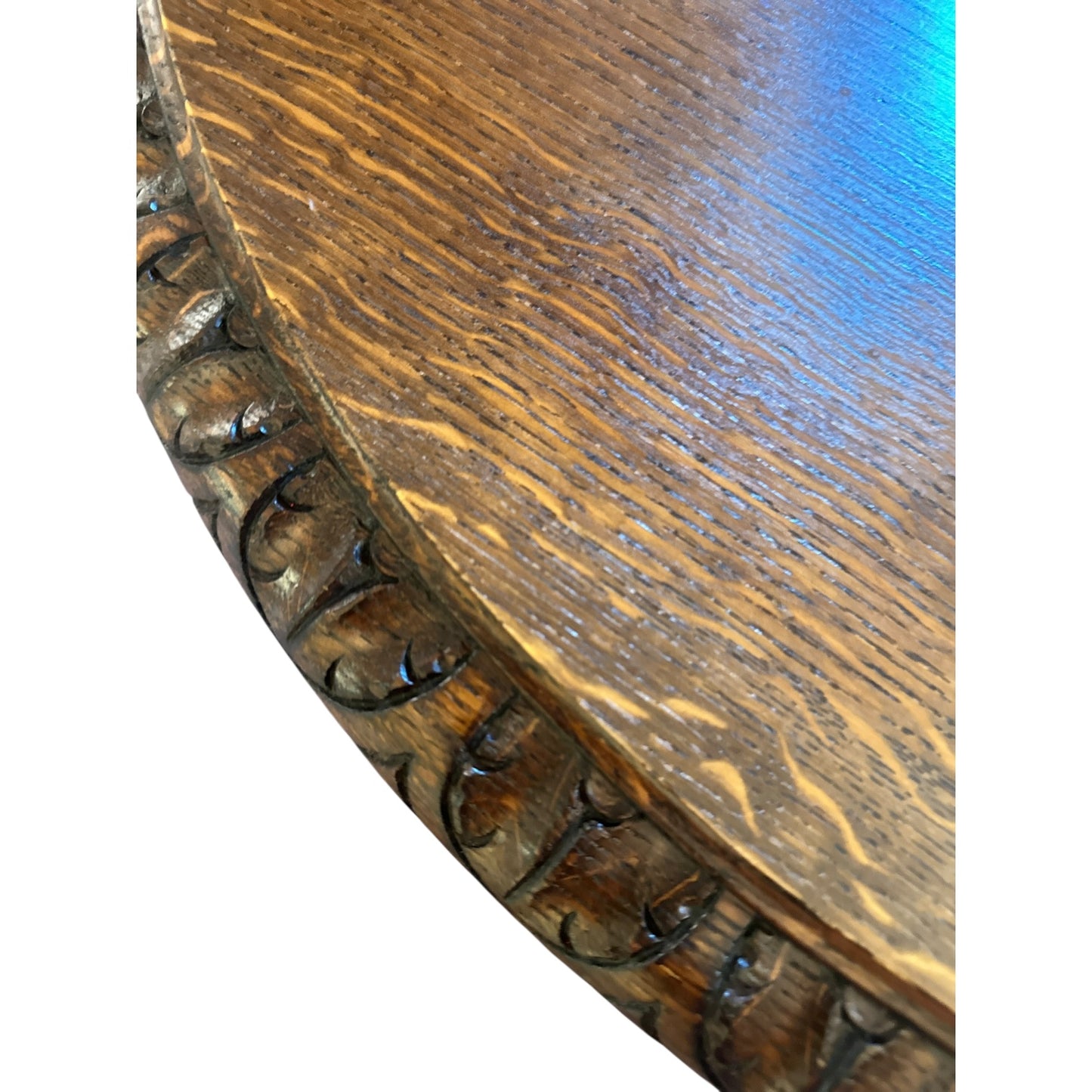 Antique Carved Oak Round Pedestal Table with Fox & Foliage Motif