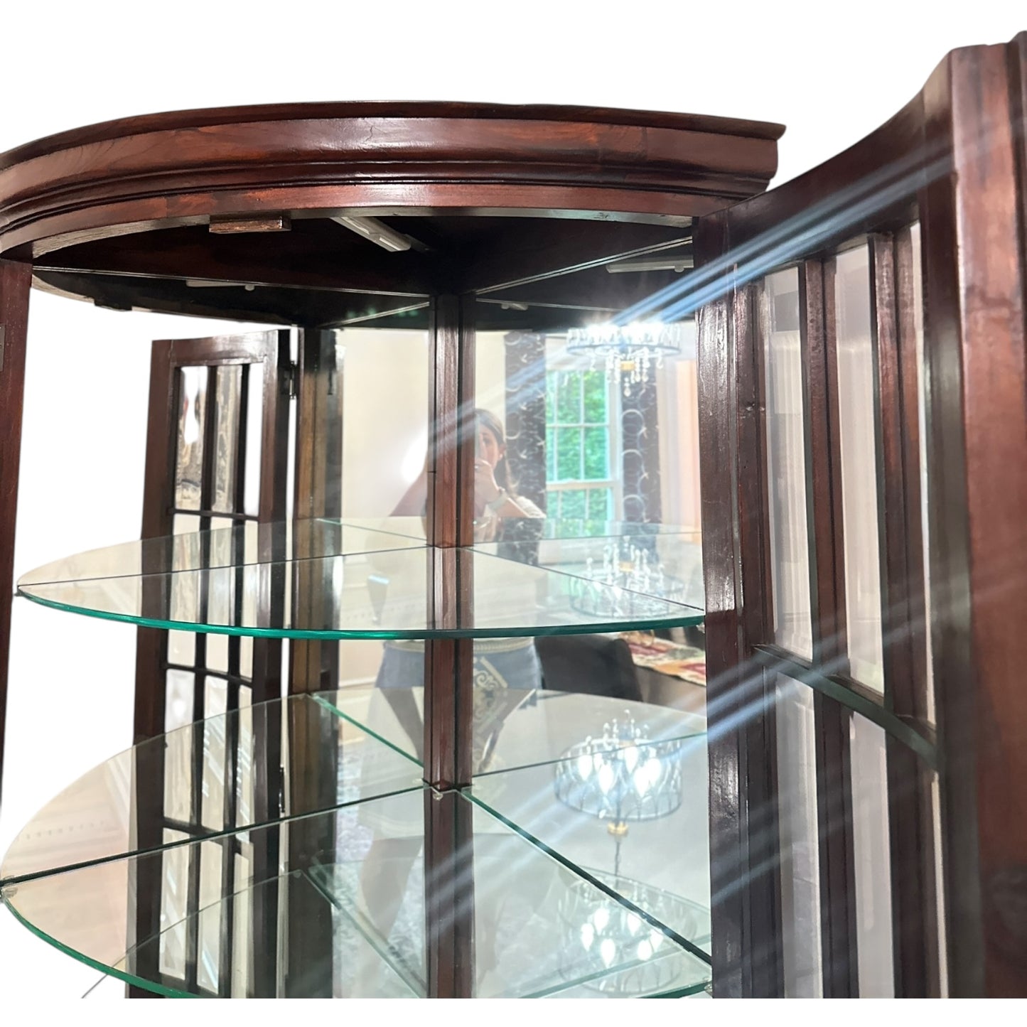 Antique Bowfront Mahogany Glass Curio Cabinet with Mirrored Back