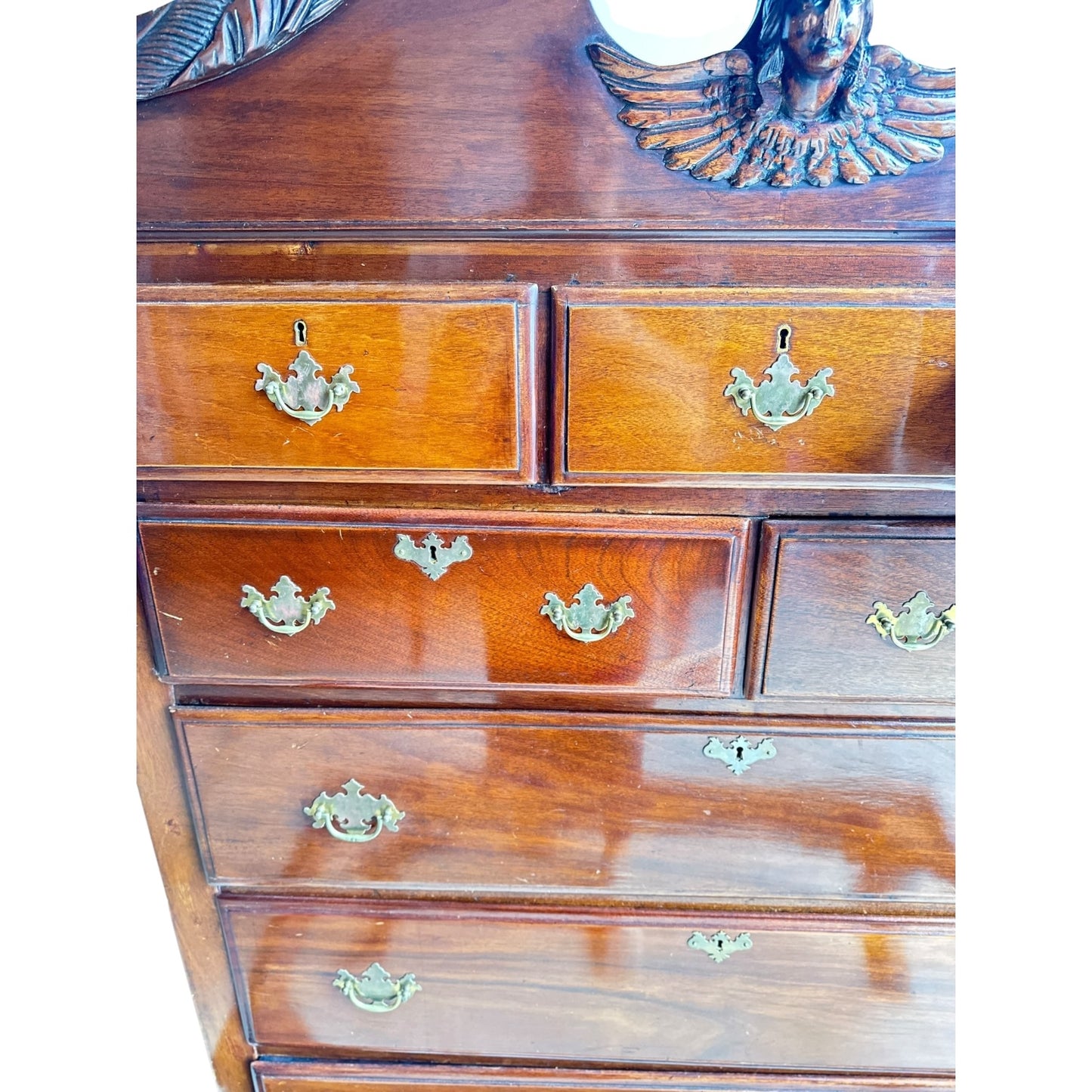 Chippendale-Style Mahogany Tall Chest with Shell Carving