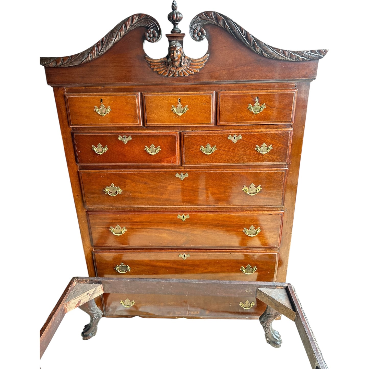 Chippendale-Style Mahogany Tall Chest with Shell Carving