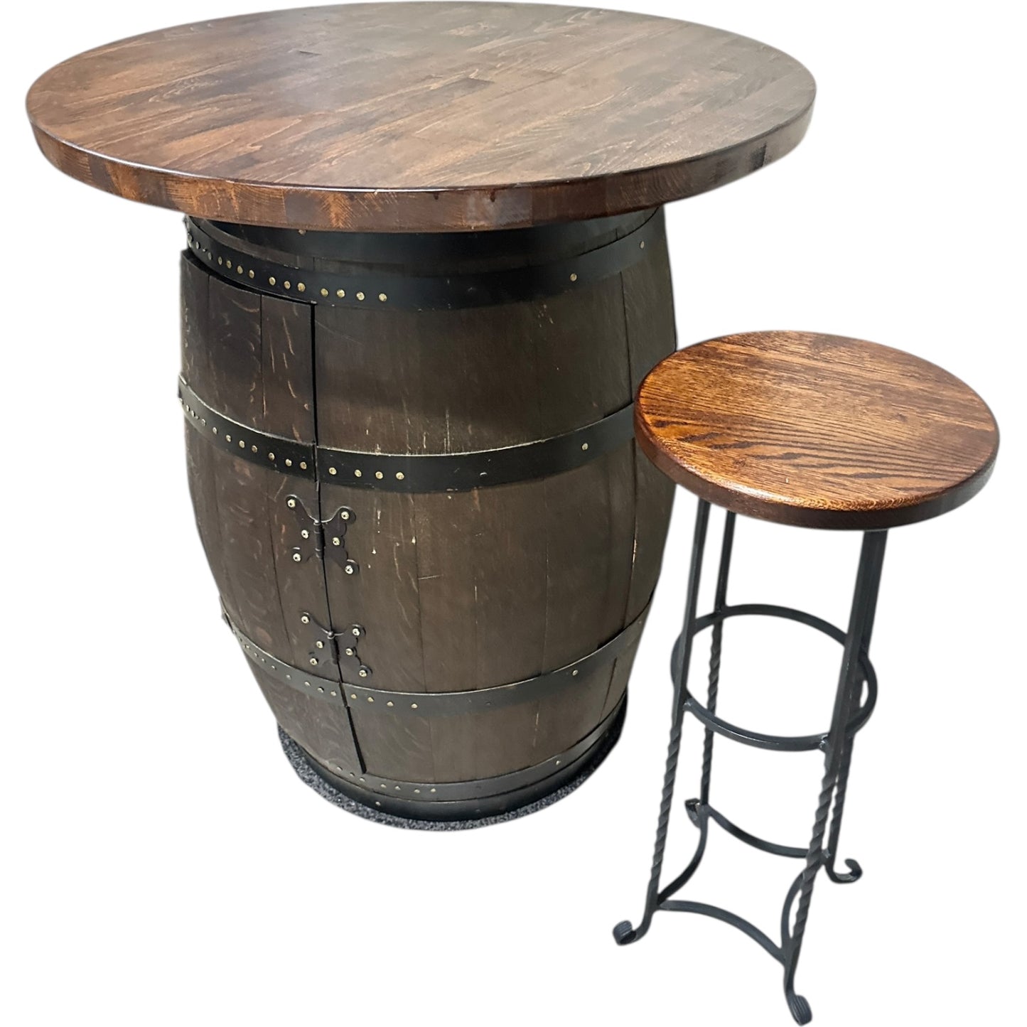 Antique Bordeaux Wine Barrel Table with Stools & Hidden Storage
