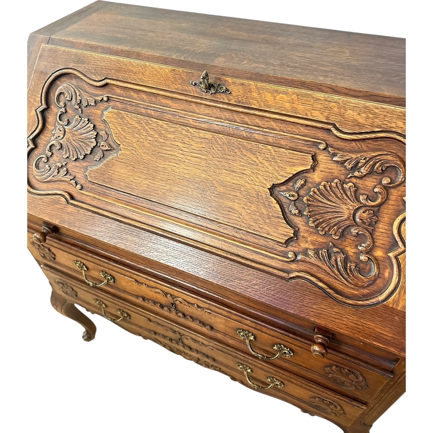 Antique French Provincial Oak Drop-Front Secretary Desk
