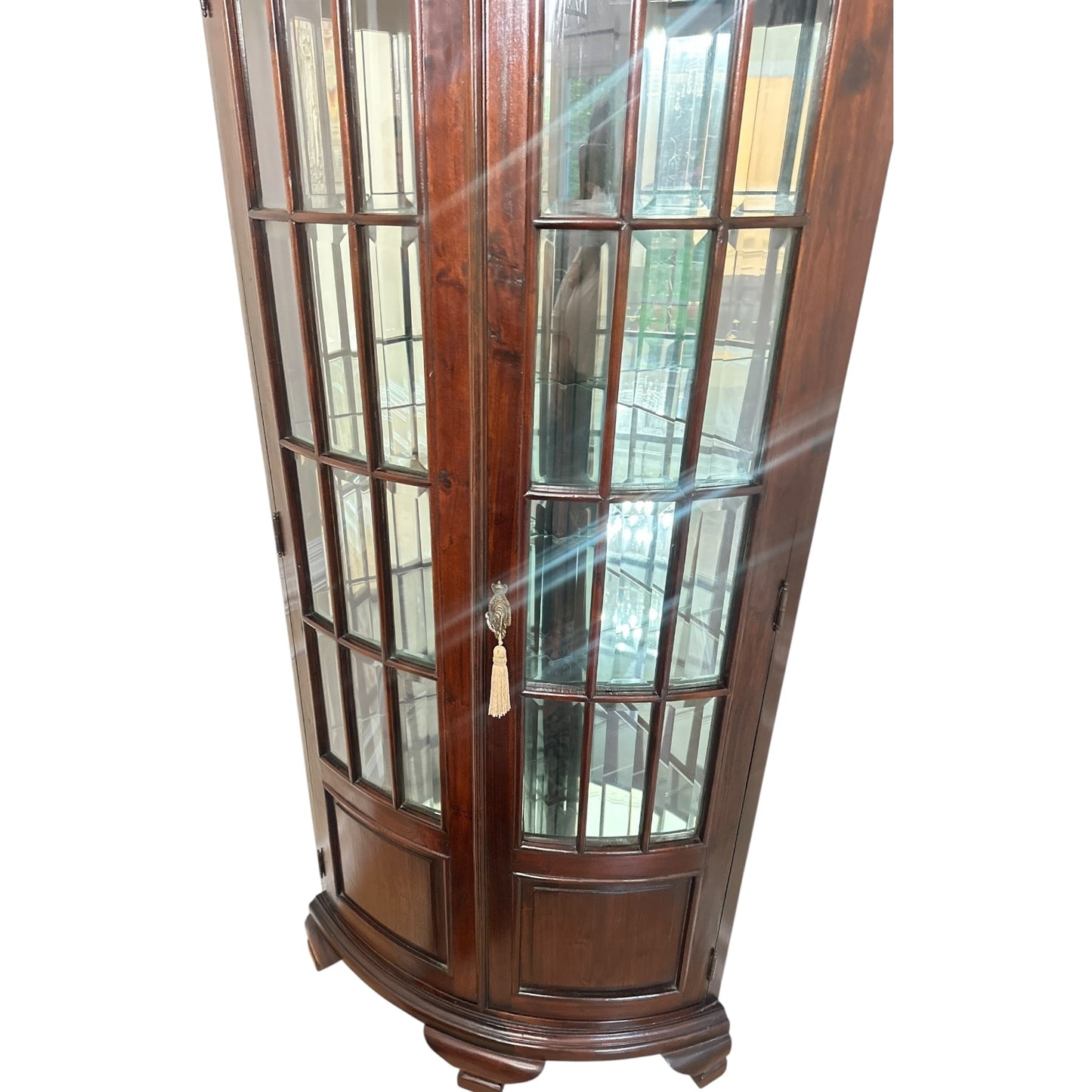 Antique Bowfront Mahogany Glass Curio Cabinet with Mirrored Back