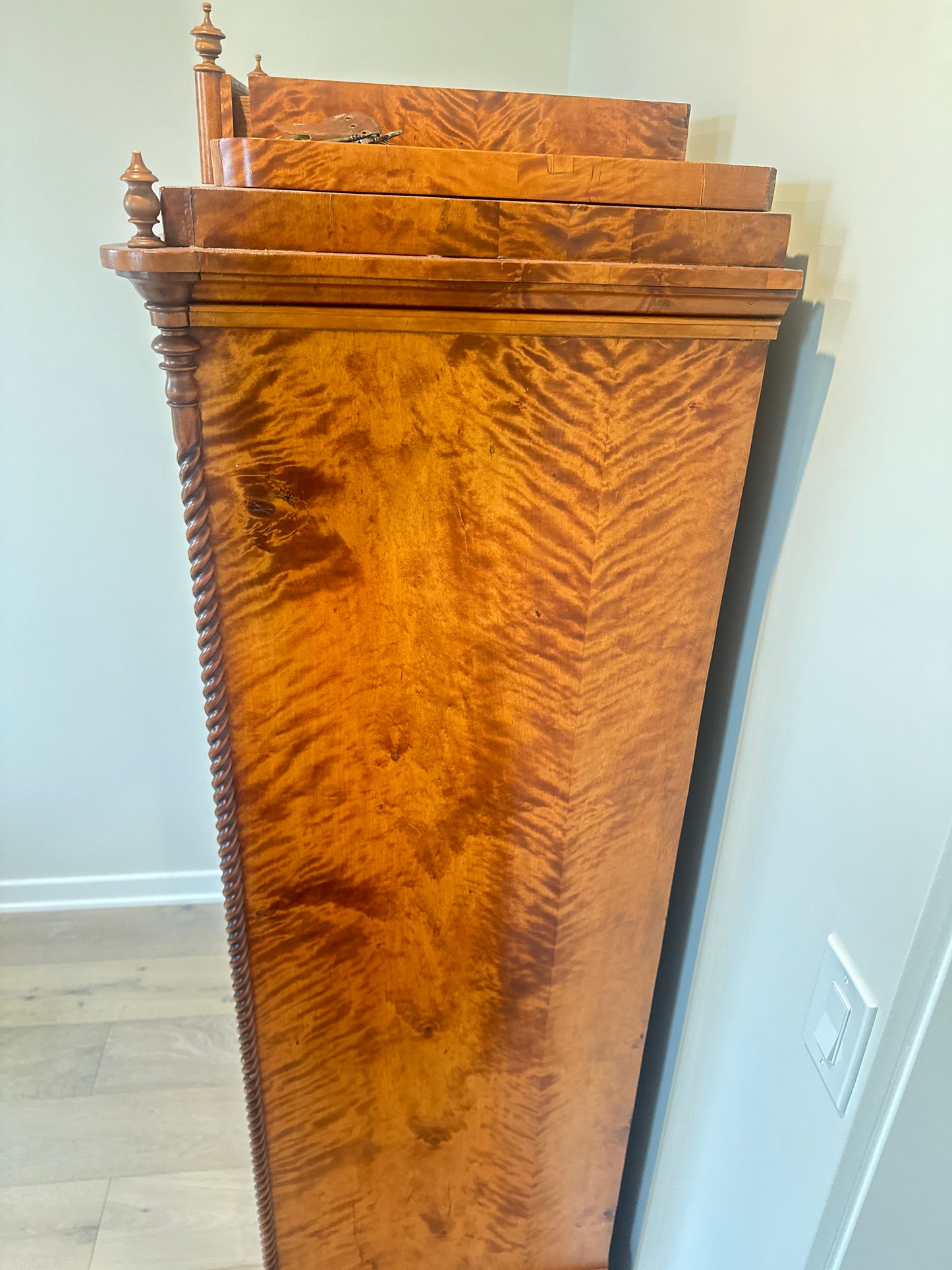 Stunning Antique Biedermeier Flame Birch Secretary Chest – Circa 1830