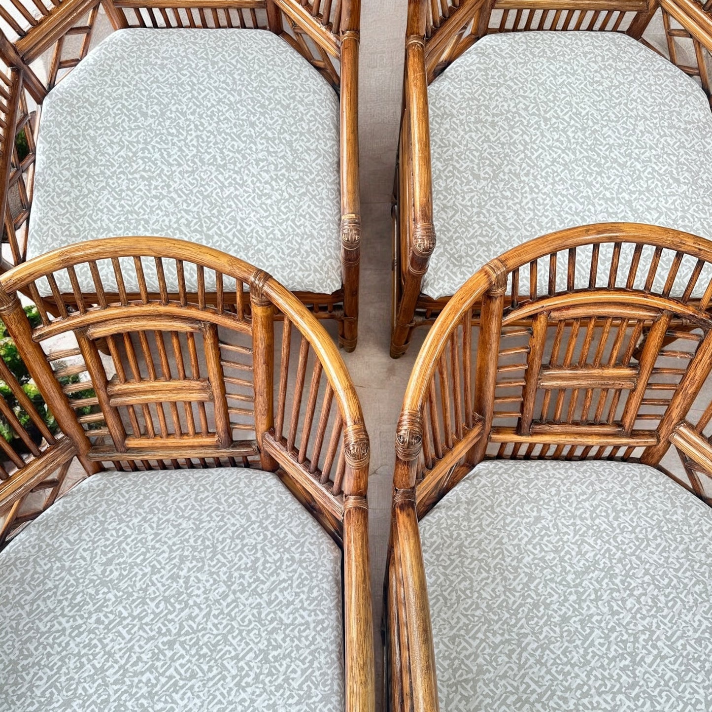 Set of 4 Brighton Pavilion Rattan Barrel Back Armchairs with New Upholstered Cushions