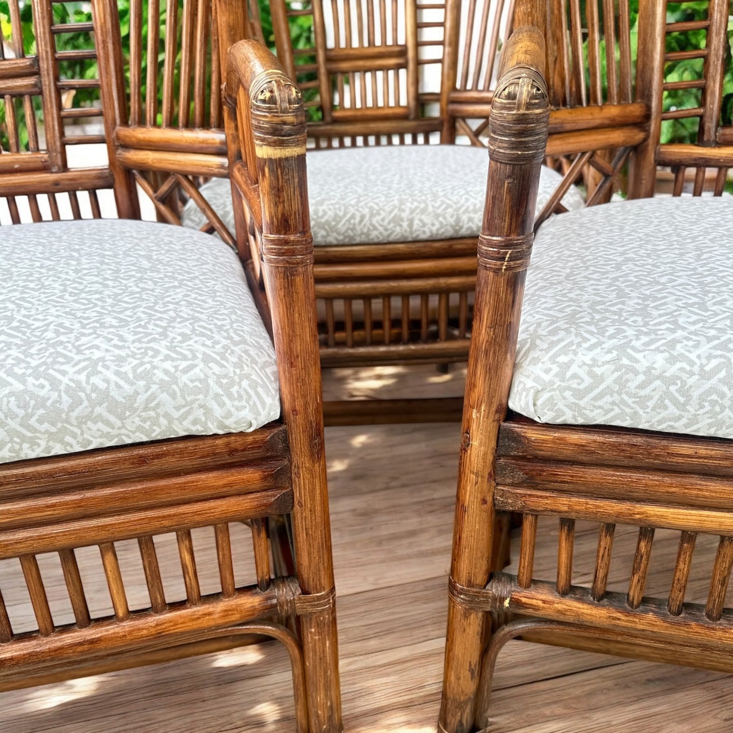 Set of 4 Brighton Pavilion Rattan Barrel Back Armchairs with New Upholstered Cushions