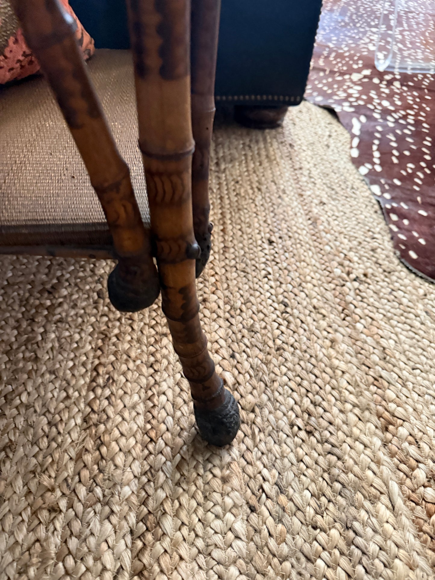Vintage Burnt Bamboo Side Table with Wooden Top