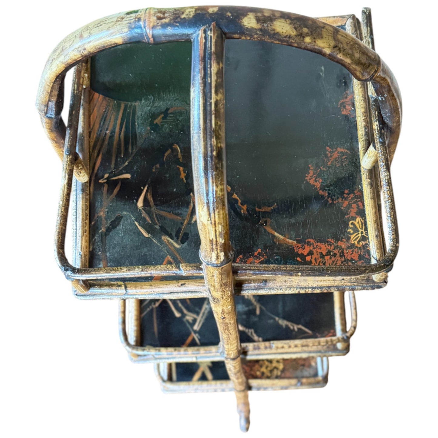 Antique 3-Tier Bamboo & Japanned Lacquer Stand