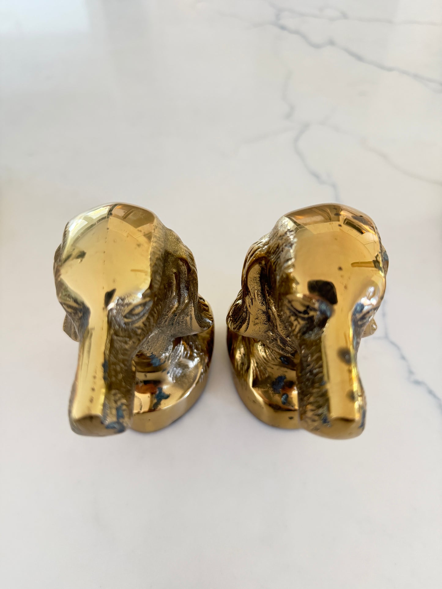 Vintage Brass Dog Head Bookends — Setter or Spaniel Pair