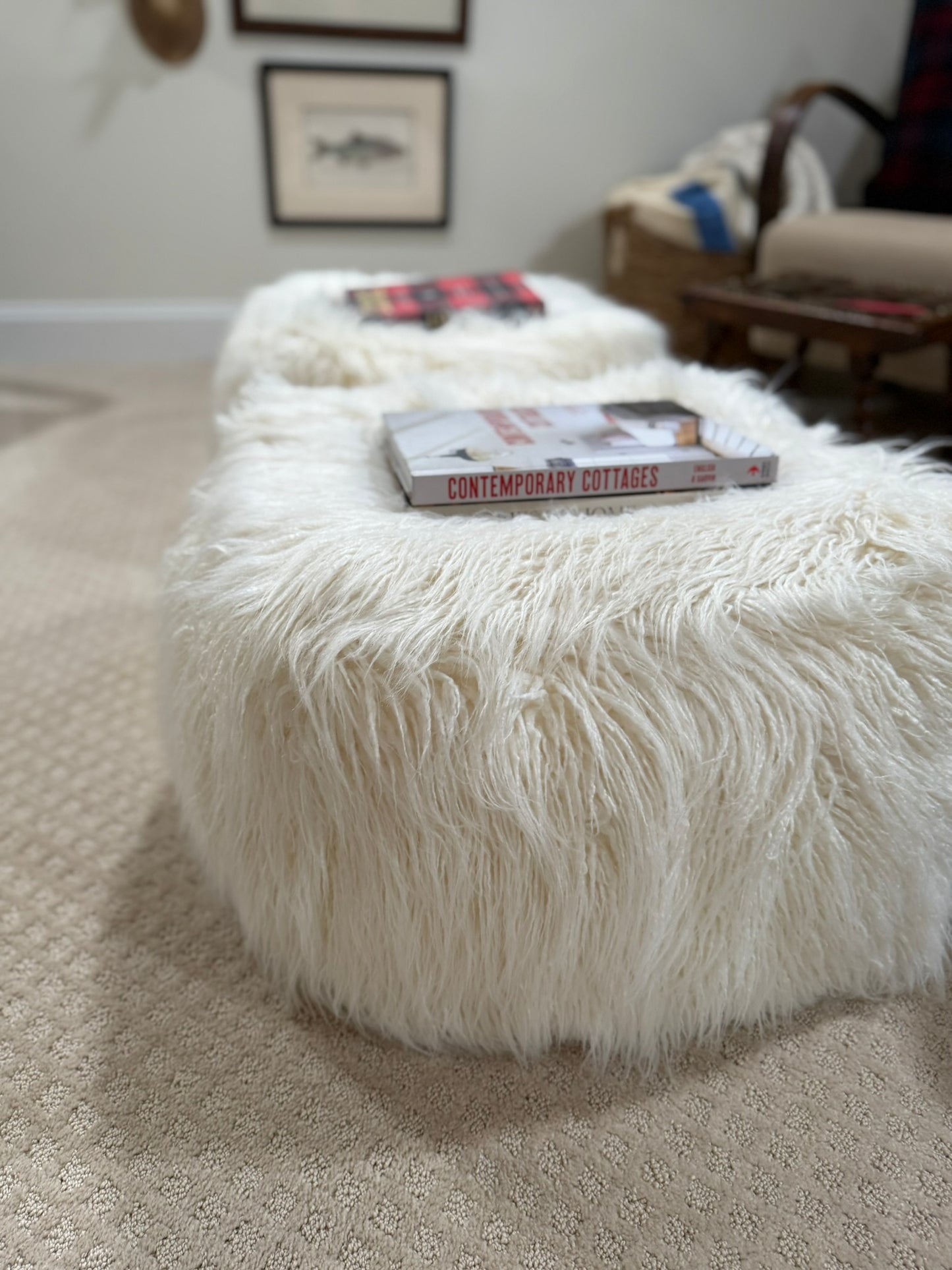 Pair of Faux Fur Ottomans
