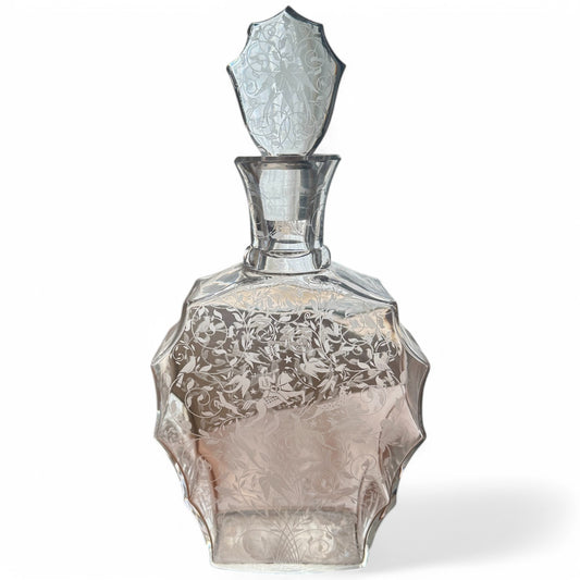 Antique Baccarat Etched Crystal Decanter, c. 1940s
