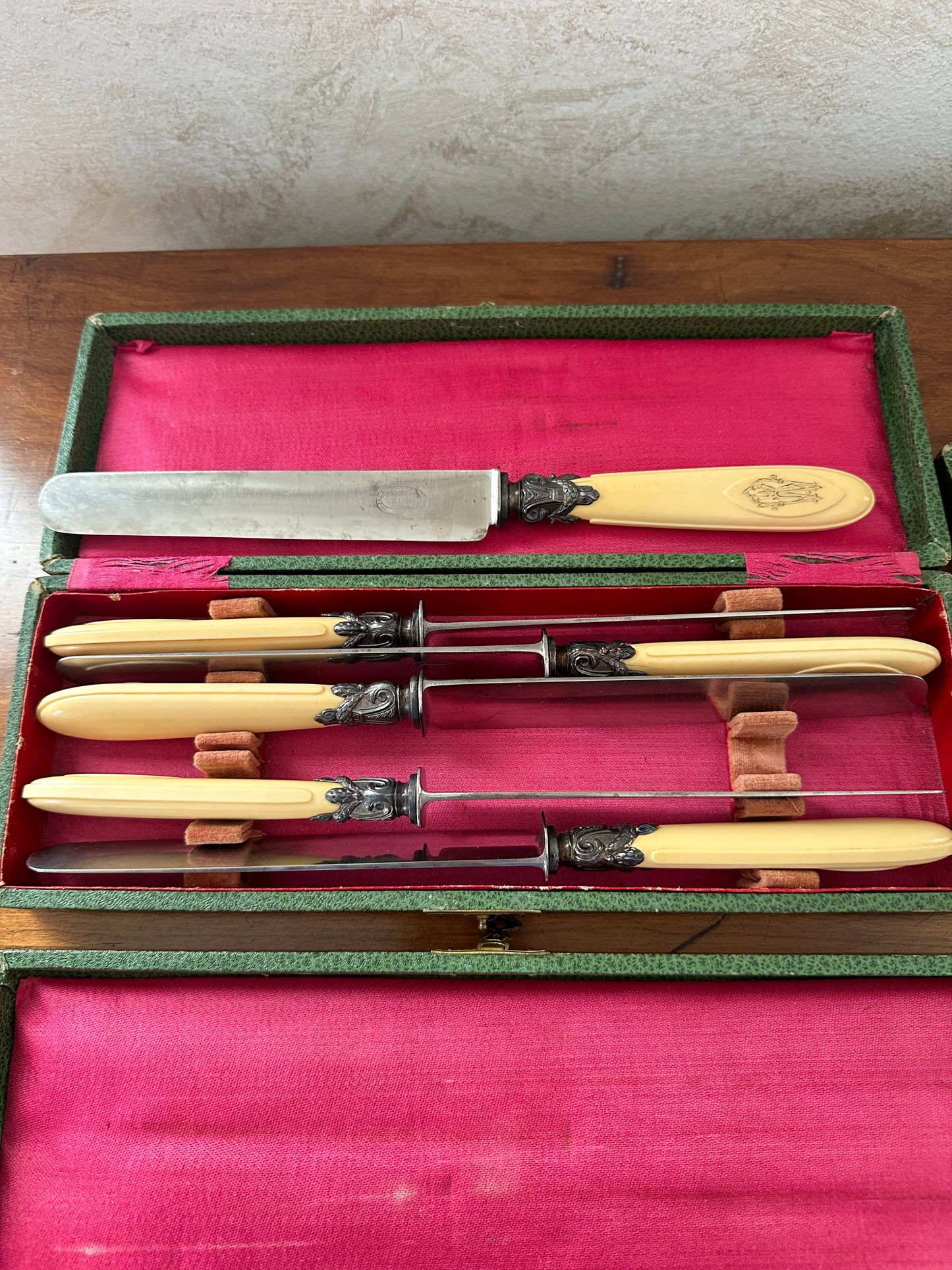 Antique French Ivory Handle Cutlery Set- 12 Knives and 1 Carving Set