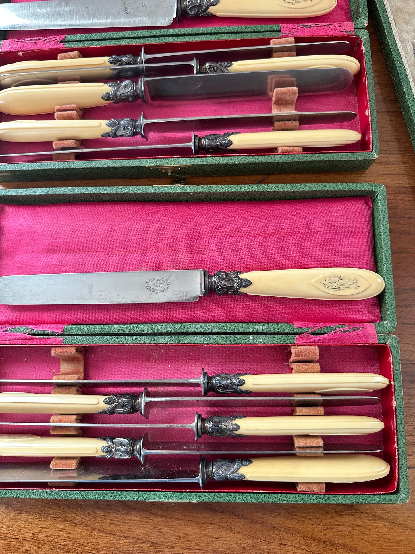 Antique French Ivory Handle Cutlery Set- 12 Knives and 1 Carving Set