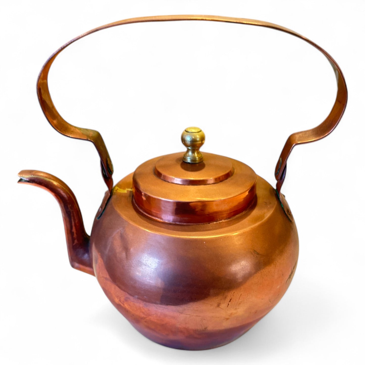 Antique French Copper Kettle with Brass Finial