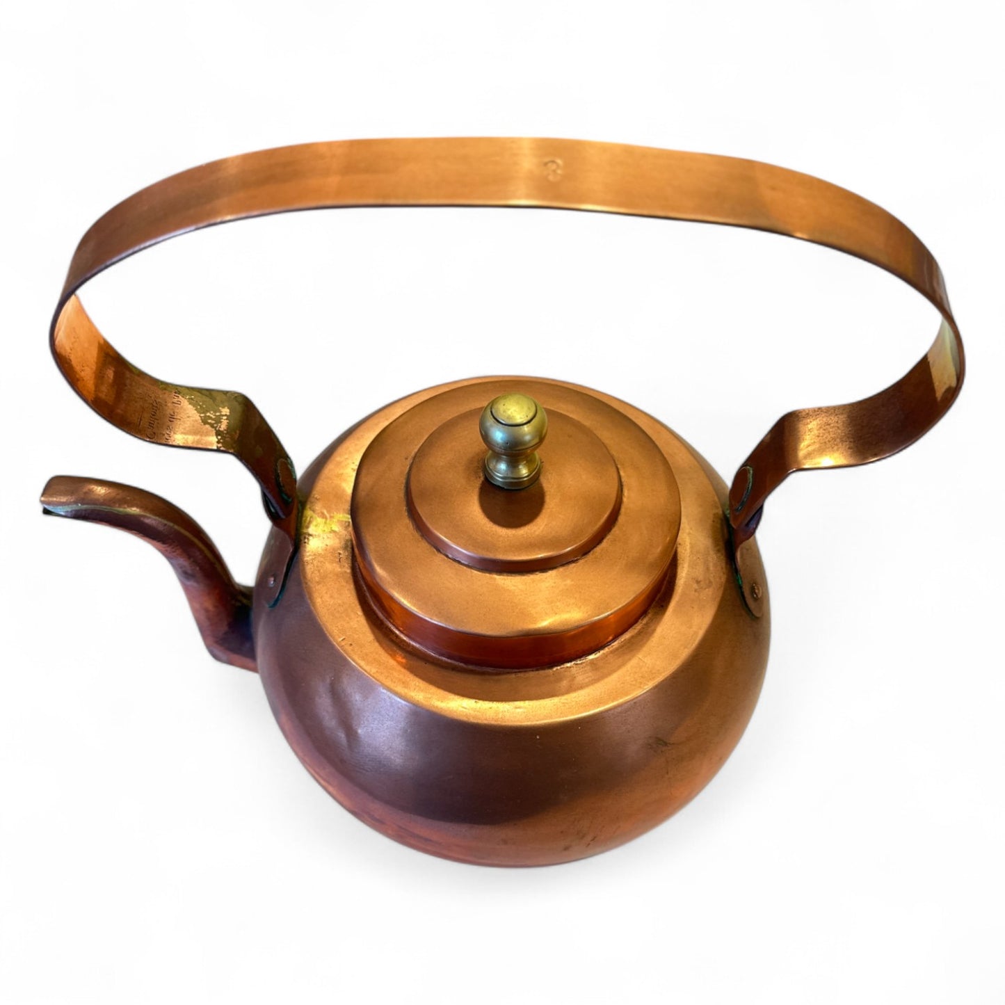 Antique French Copper Kettle with Brass Finial