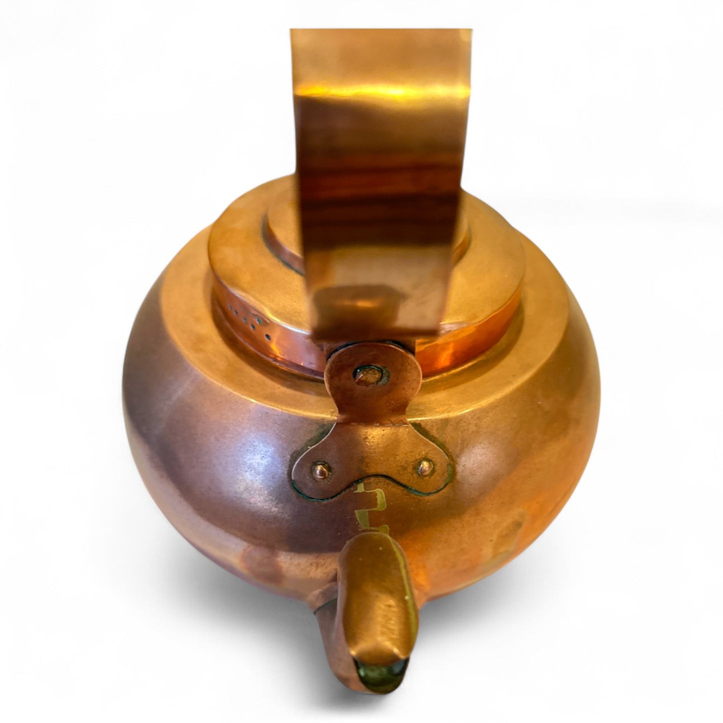 Antique French Copper Kettle with Brass Finial