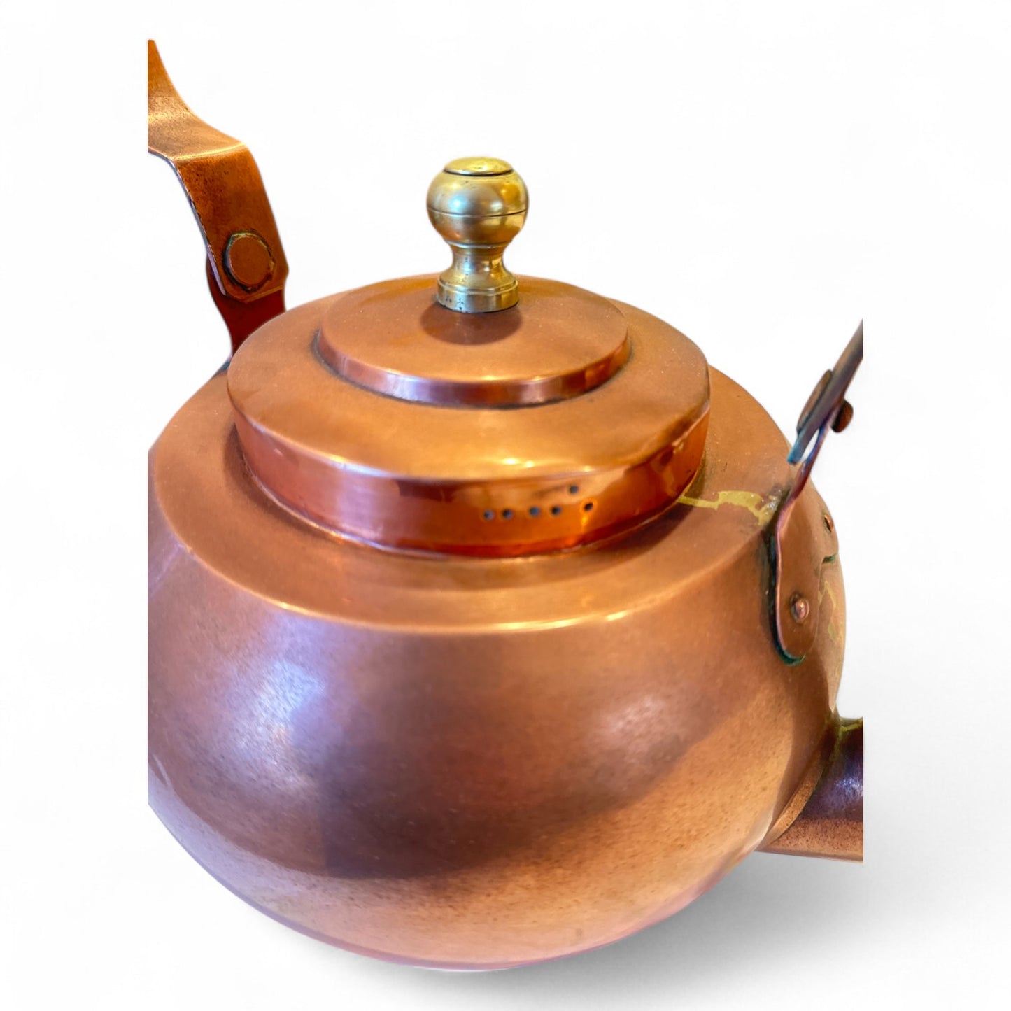 Antique French Copper Kettle with Brass Finial