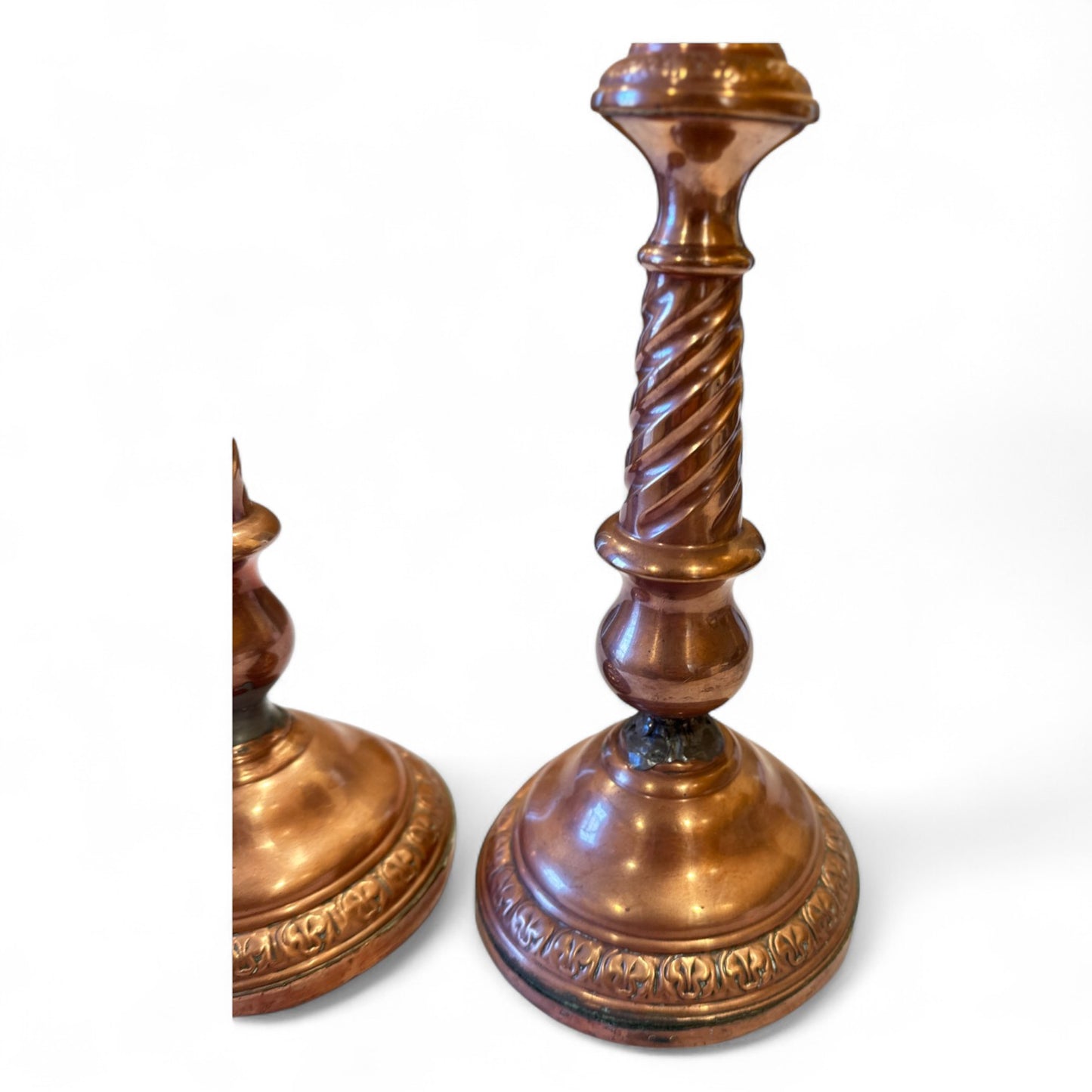Pair of Large Copper Twisted Candlesticks