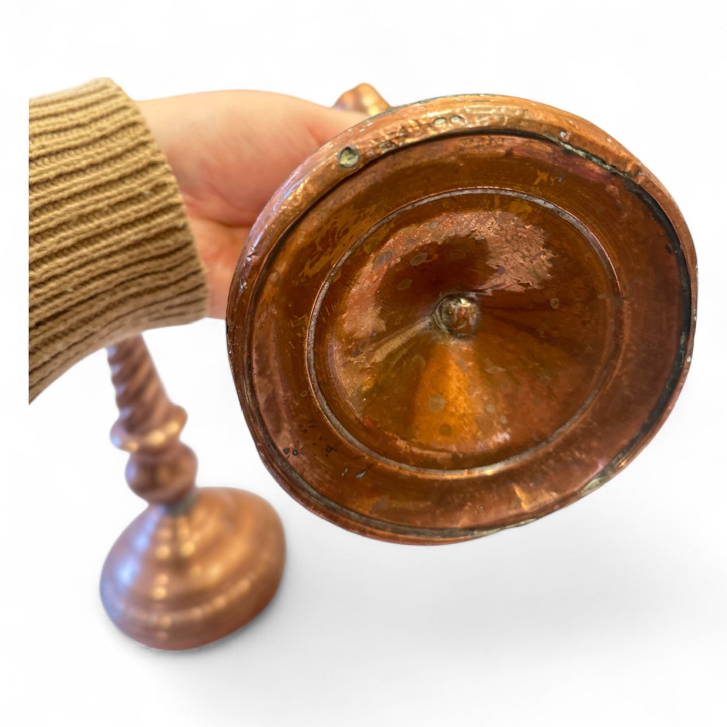 Pair of Large Copper Twisted Candlesticks